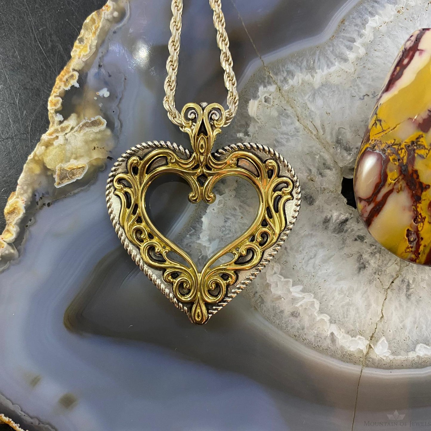 Carolyn Pollack Southwestern Style Sterling Silver & Brass Decorated Heart Pendant For Women