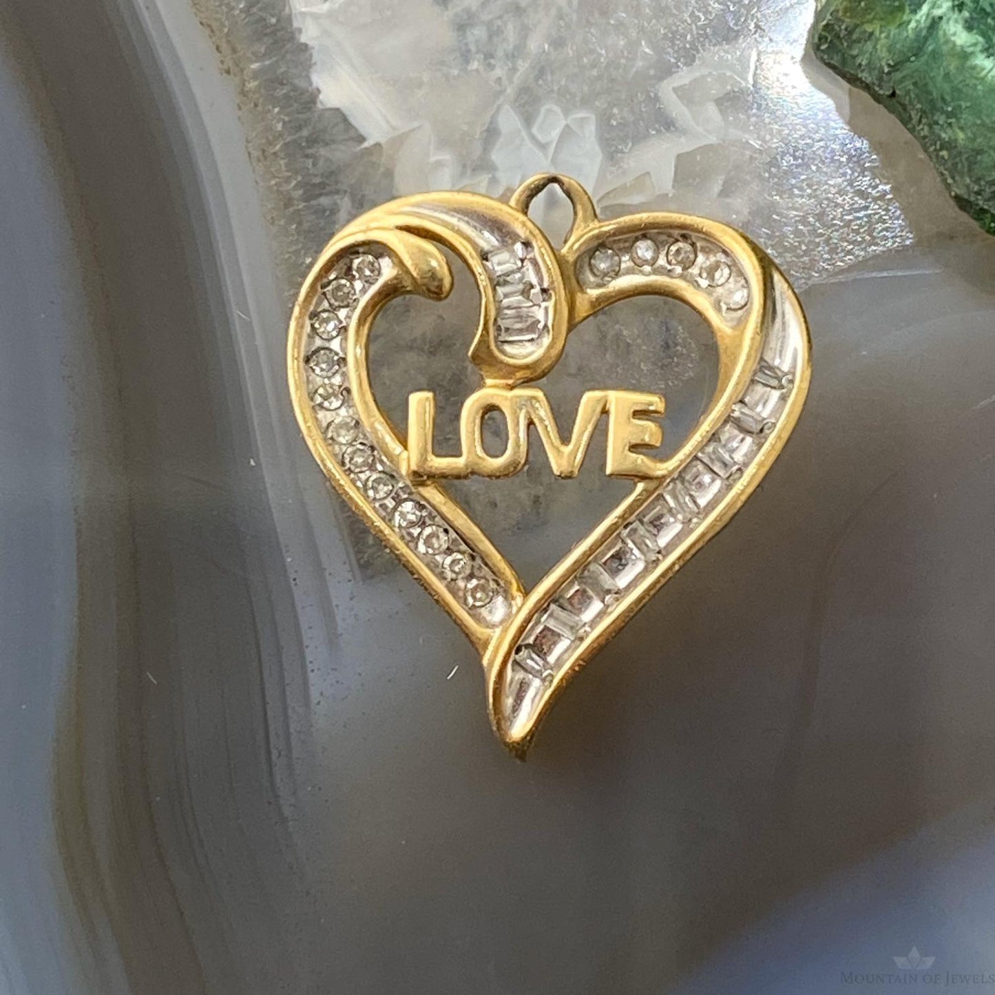 10K Yellow Gold Diamonds LOVE Heart Shape Pendant Necklace For Women