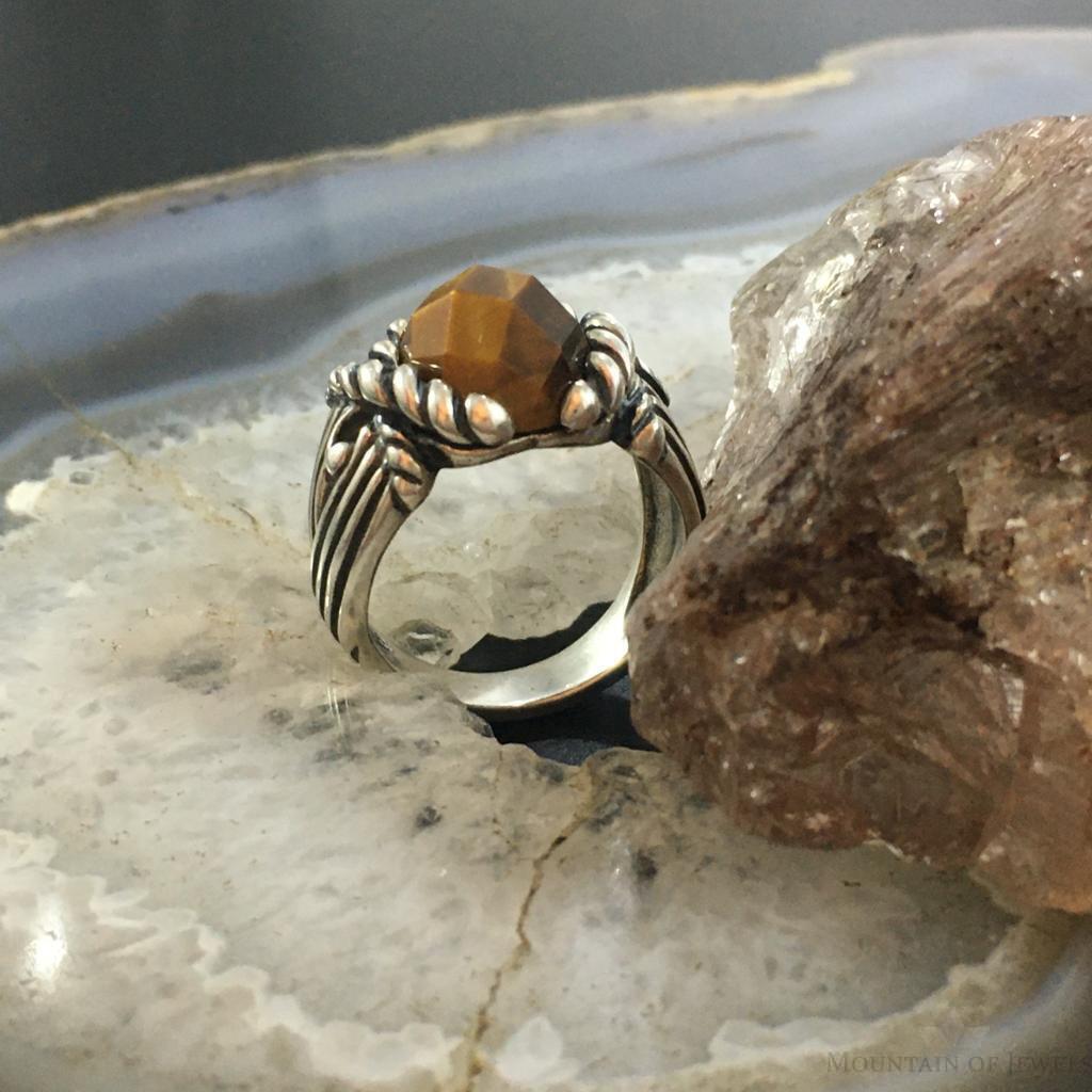 Carolyn Pollack Sterling Silver Oval Faceted Tiger Eye Ring Size 8.25 For Women