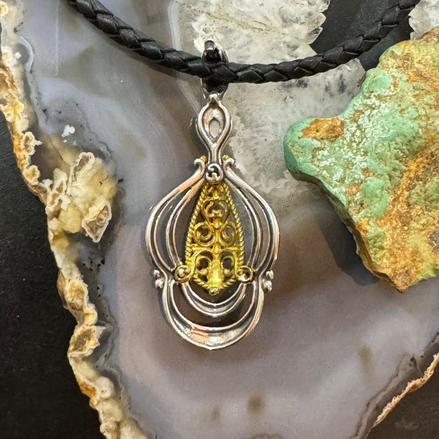 Carolyn Pollack Sterling Silver & Brass Mother of Pearl Decorated Enhancer Pendant For Women