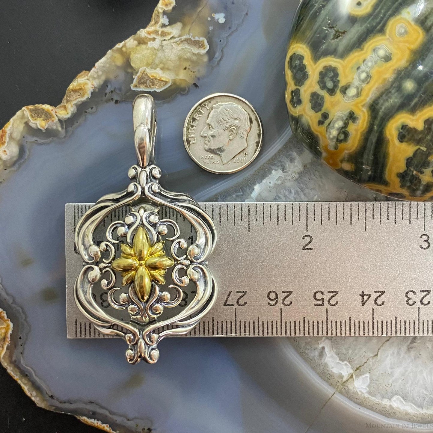 Carolyn Pollack Southwestern Style Sterling Silver & Brass Decorated Pendant For Women
