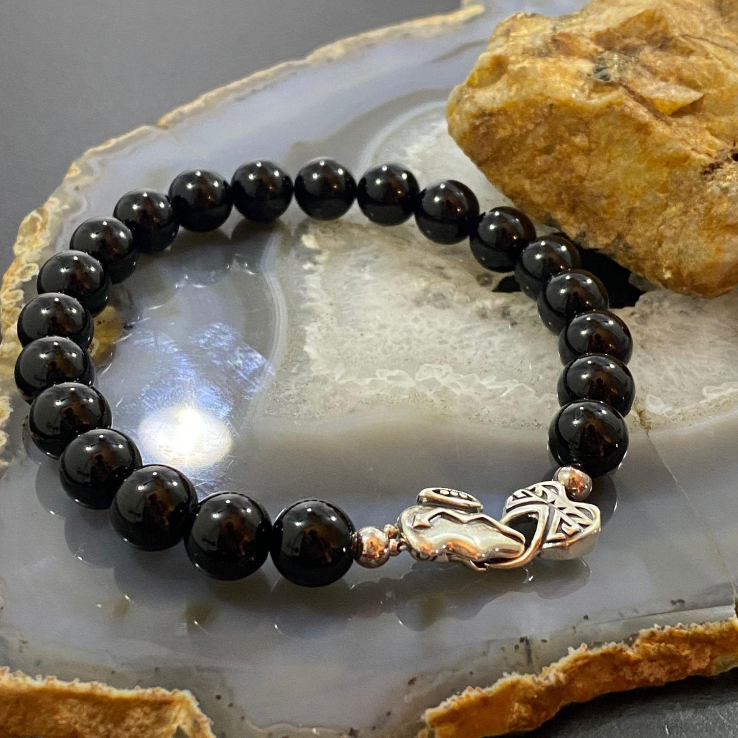 Carolyn Pollack Sterling Silver Onyx Bead Spirit Animal Foldover Clasp Bracelet For Women