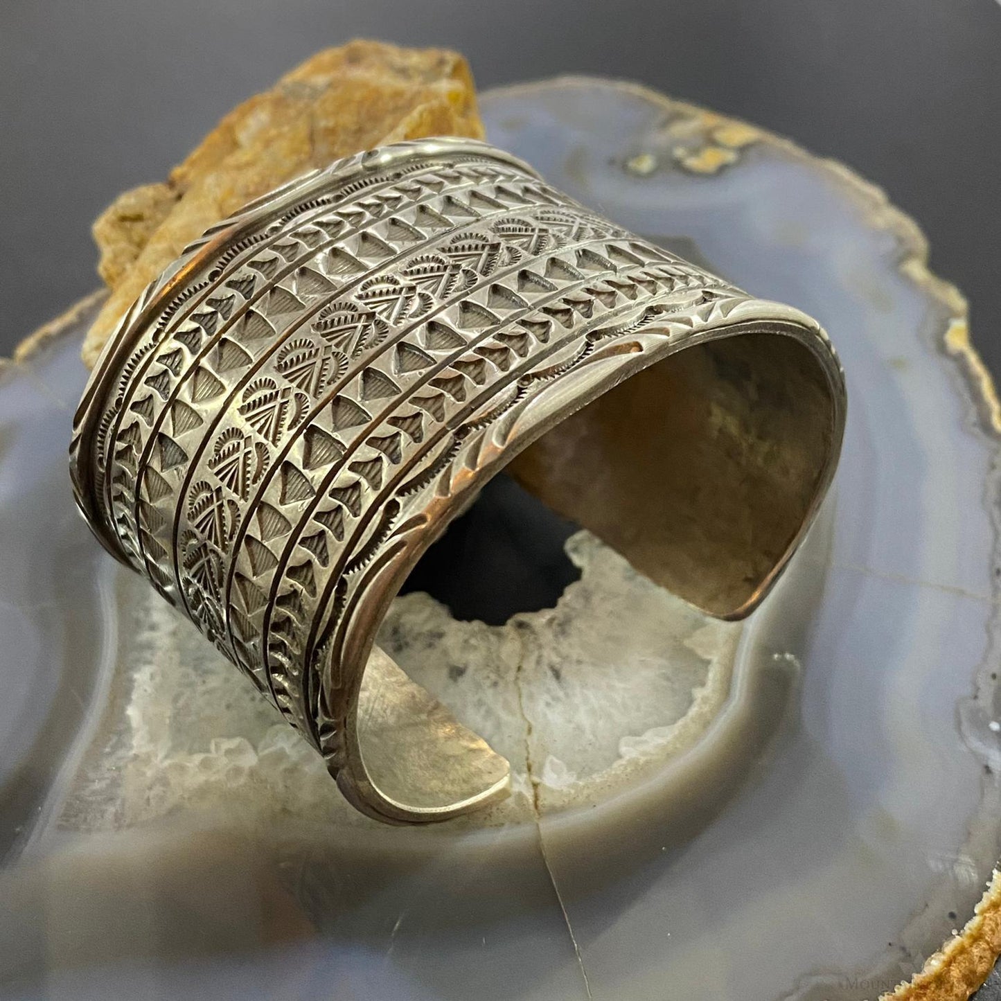Tawney Cruz-Willie Native American Sterling Wide Stamped Bracelet For Women
