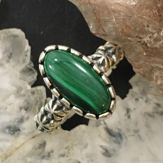 Carolyn Pollack Sterling Silver Elongated Oval Malachite Decorated Ring Size  8 For Women