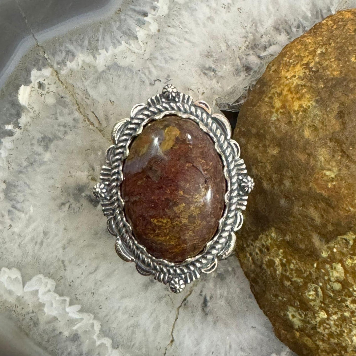Carolyn Pollack Southwestern Style Sterling Silver Jasper Decorated Ring For Women
