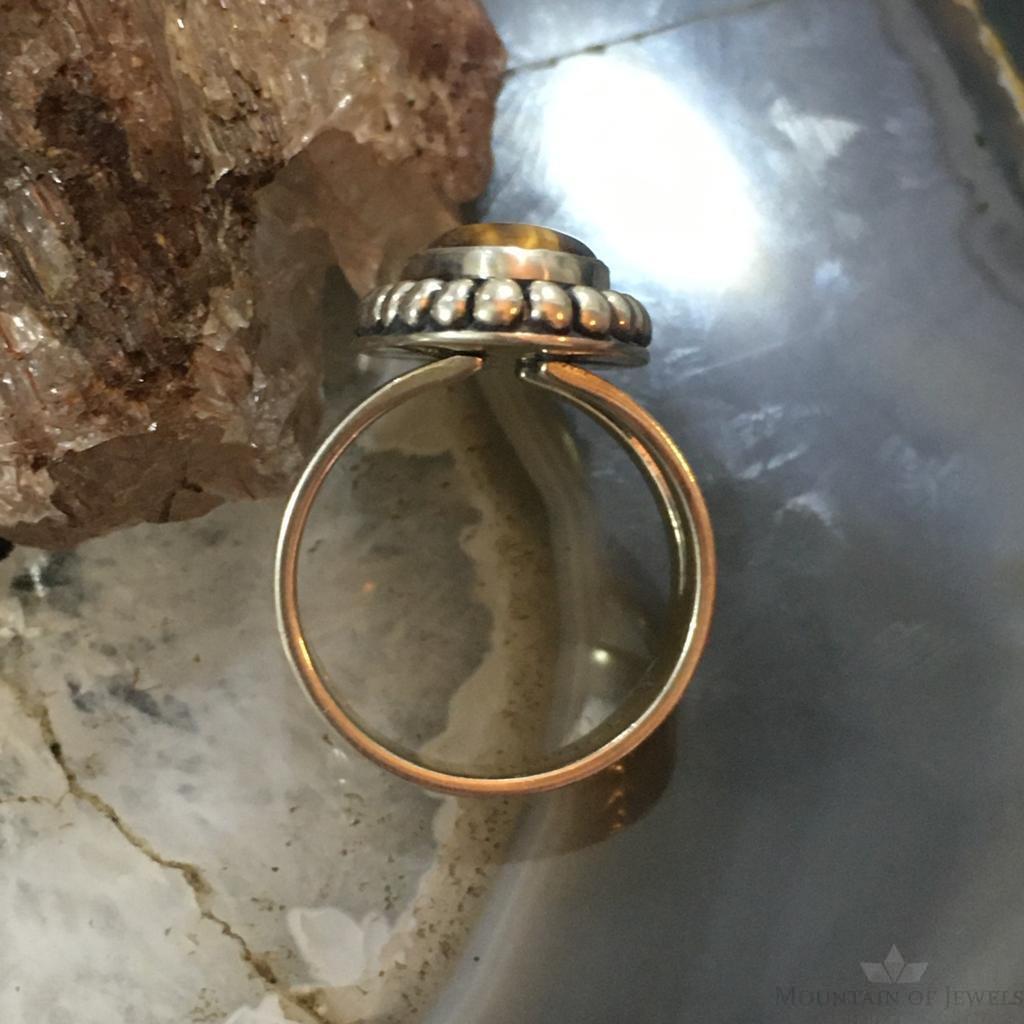 Carolyn Pollack Sterling Silver Elongated Oval Tiger Eye Decorated Ring For Women