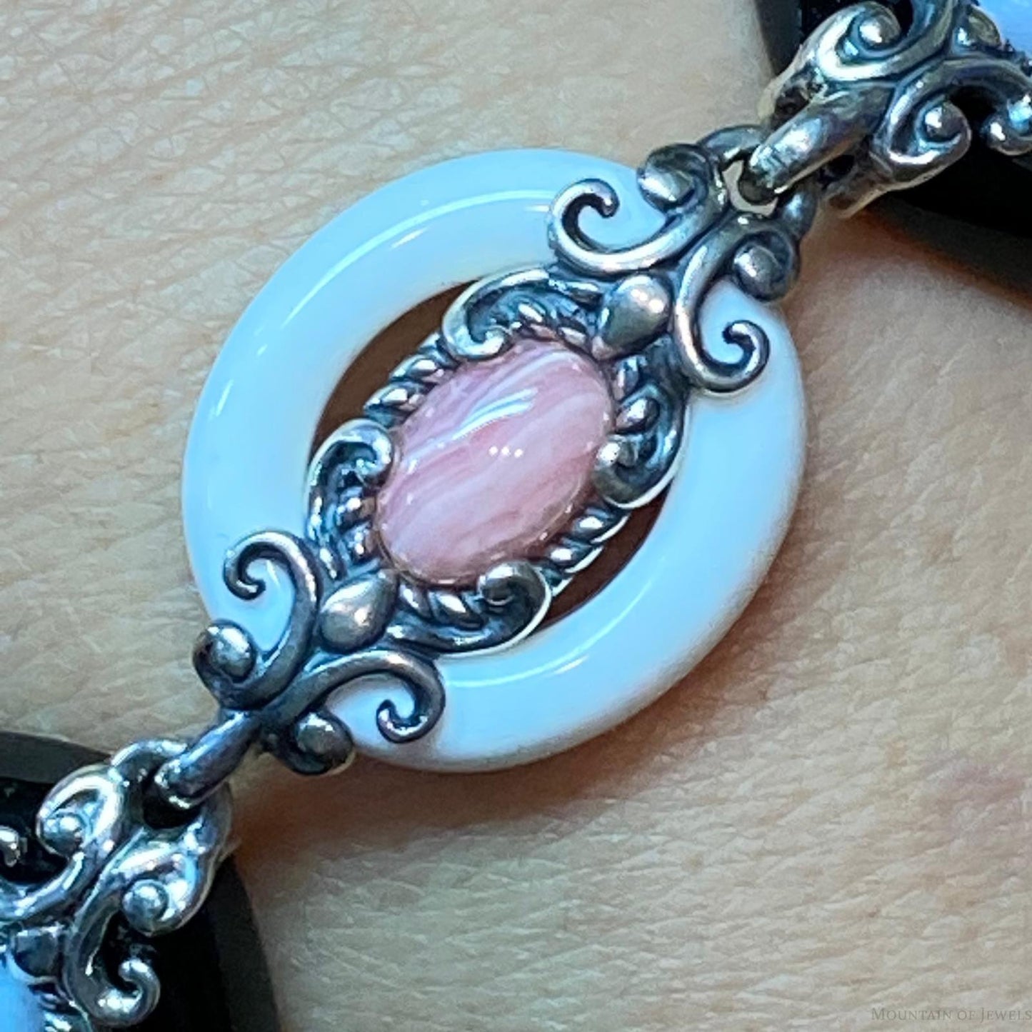 Carolyn Pollack Sterling Silver 3 Agates & 1 Rhodochrosite Link Bracelet For Women