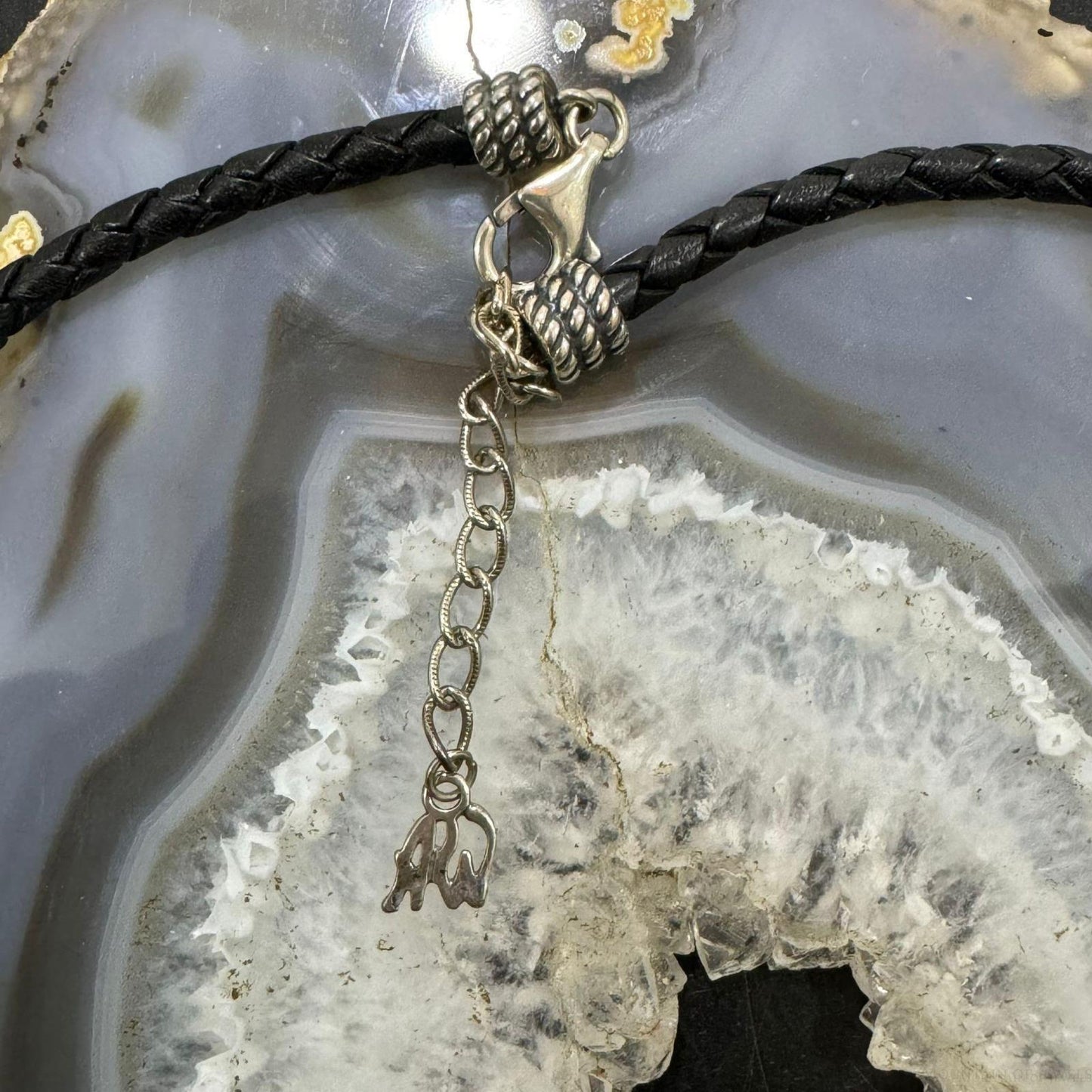 Carolyn Pollack Sterling Silver Turquoise Cross Pendant Black Braided Leather Necklace