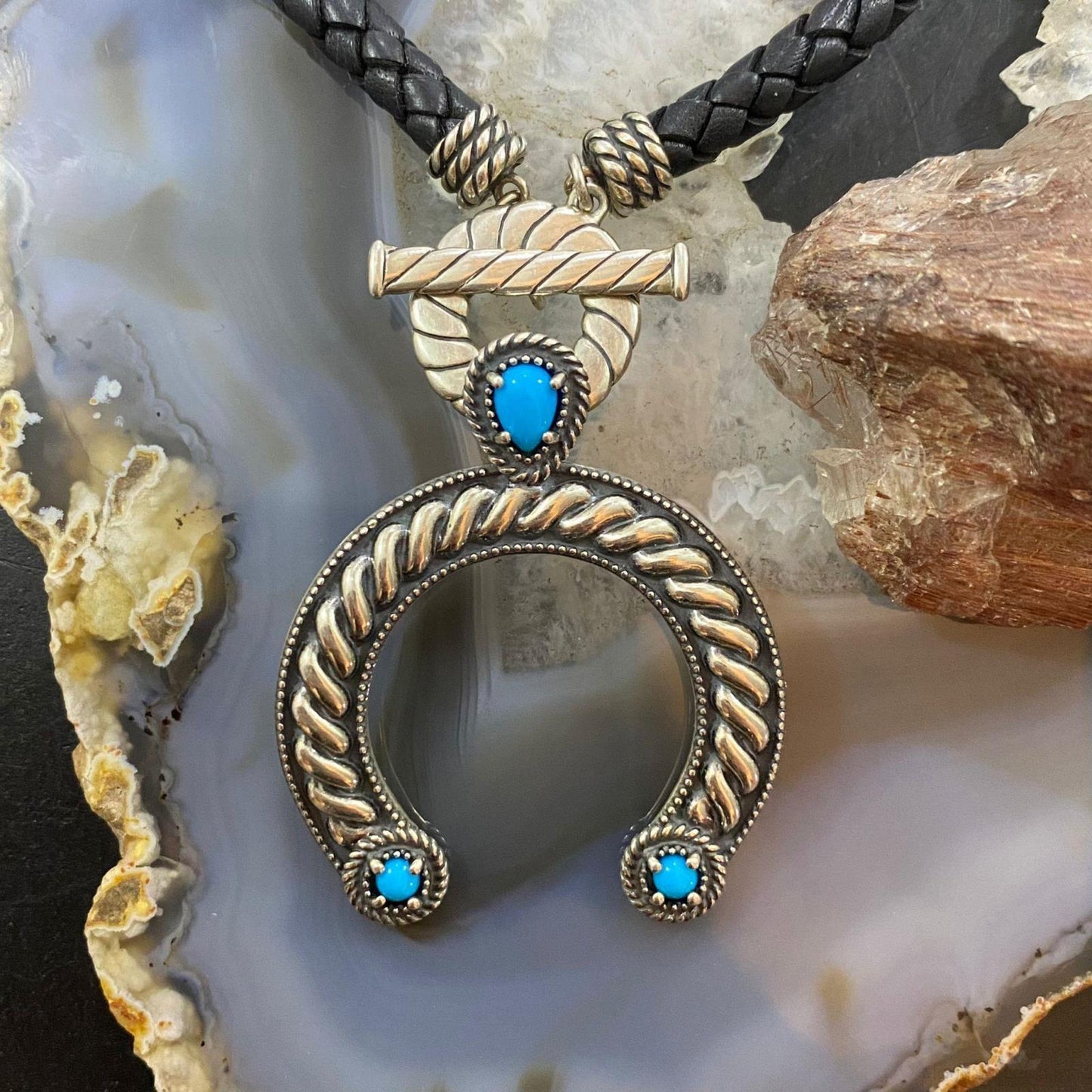 Carolyn Pollack Southwestern Style Sterling Silver Turquoise Decorated Naja Pendant For Women