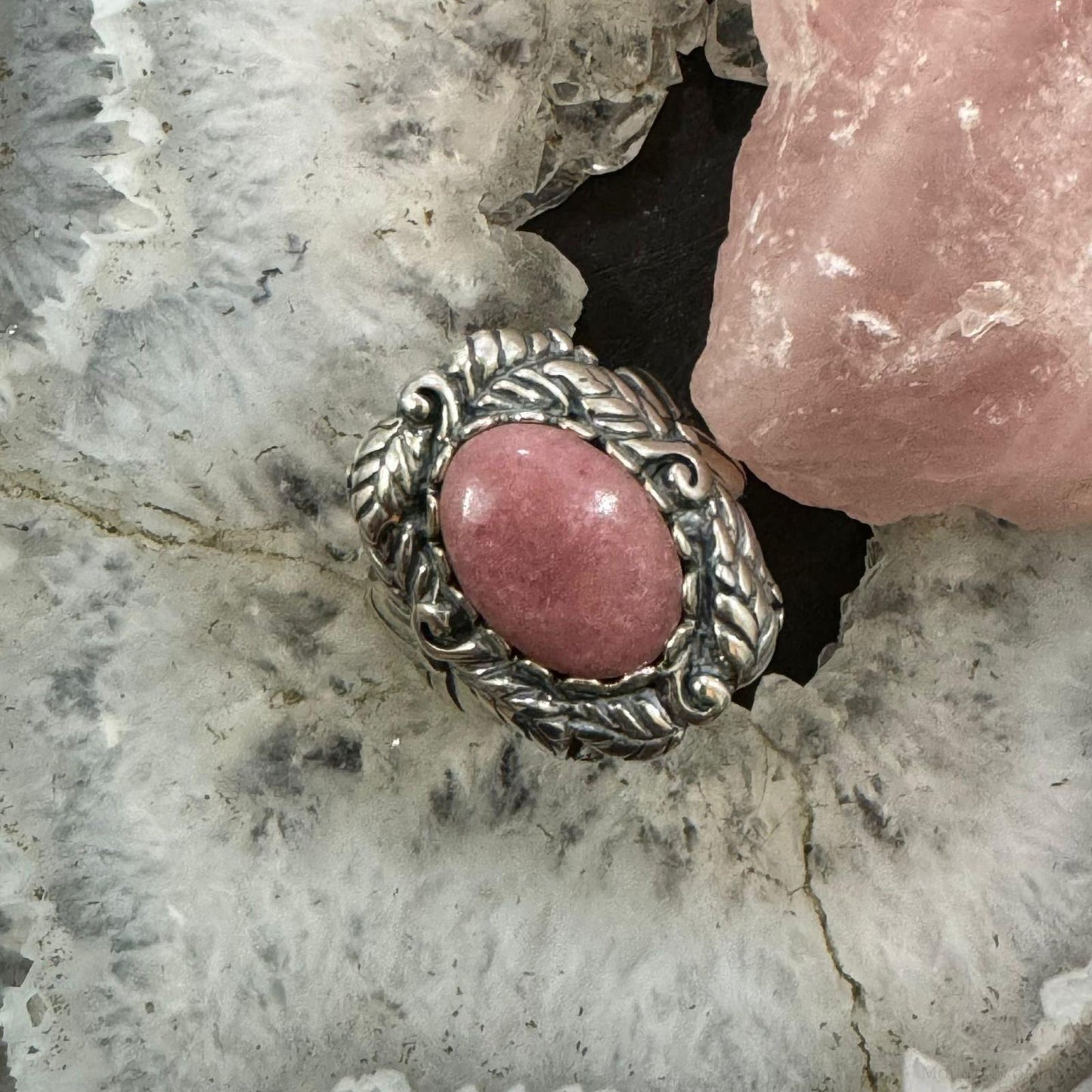 Carolyn Pollack Sterling Silver Oval Rhodochrosite Decorated Floral Ring For Women