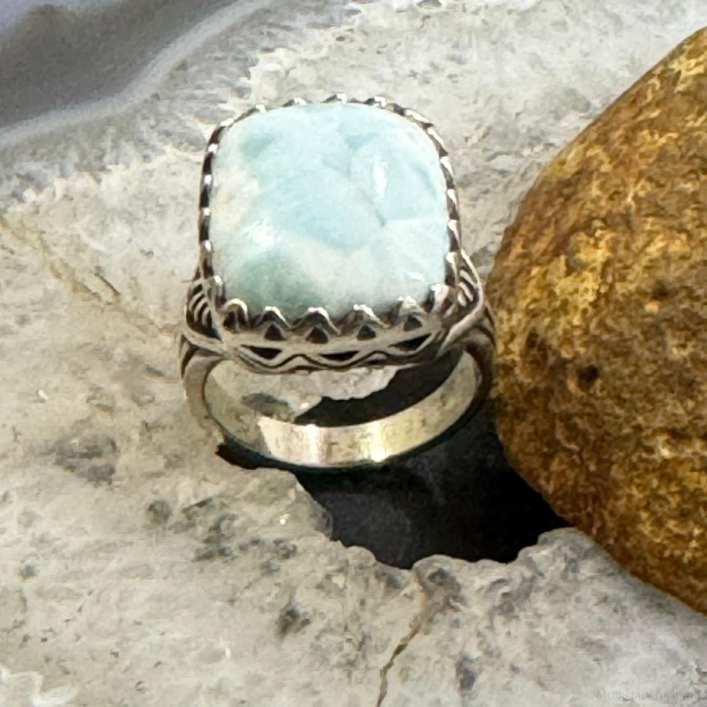 Carolyn Pollack Sterling Silver Rectangle Larimar Decorated Ring Size 8 For Women