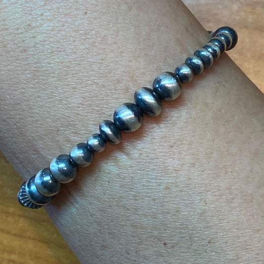 Native American Sterling Silver Navajo Pearl Beads Adjustable Bracelet For Women
