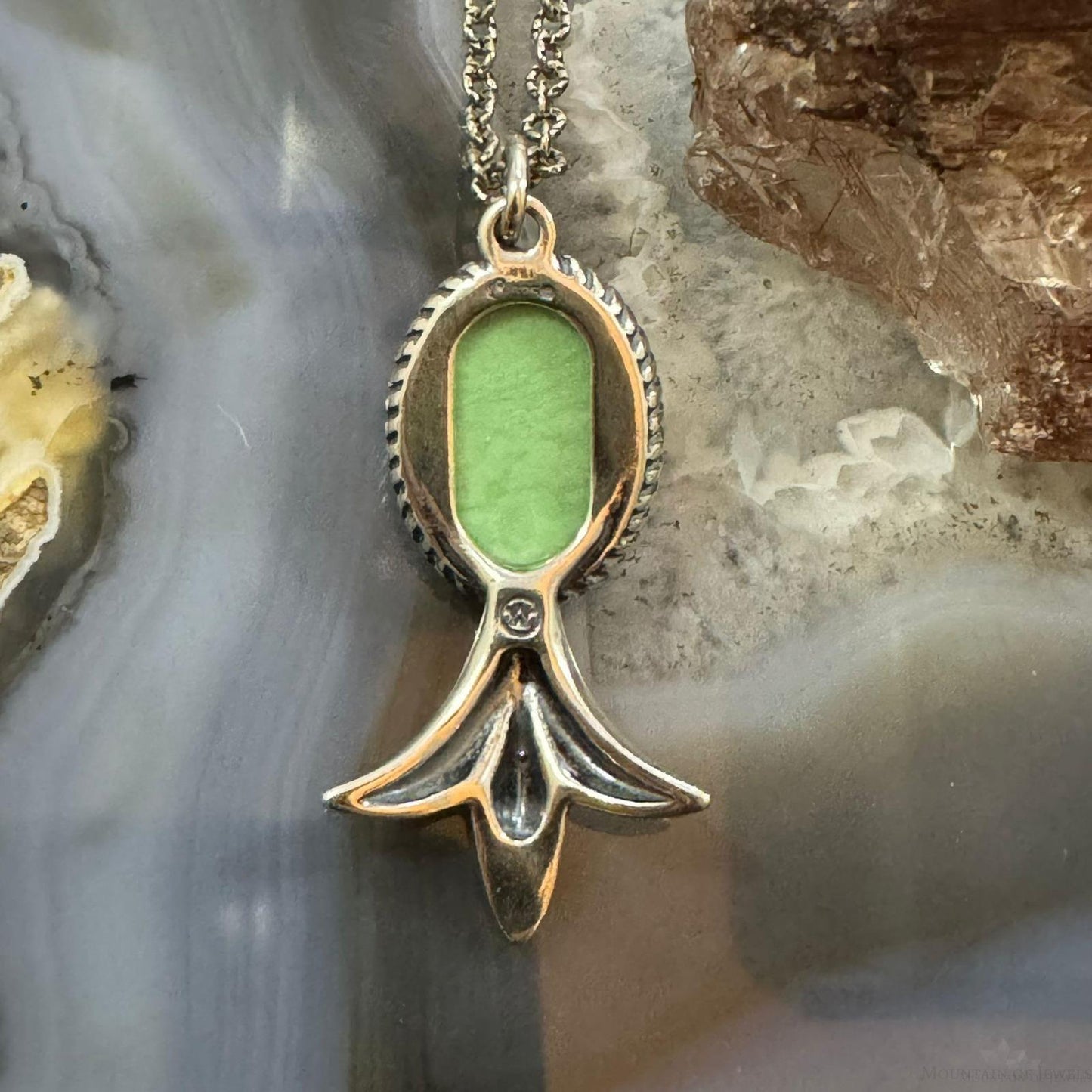 Carolyn Pollack Sterling Silver Oval Green Turquoise Squash Pendant & Necklace For Women
