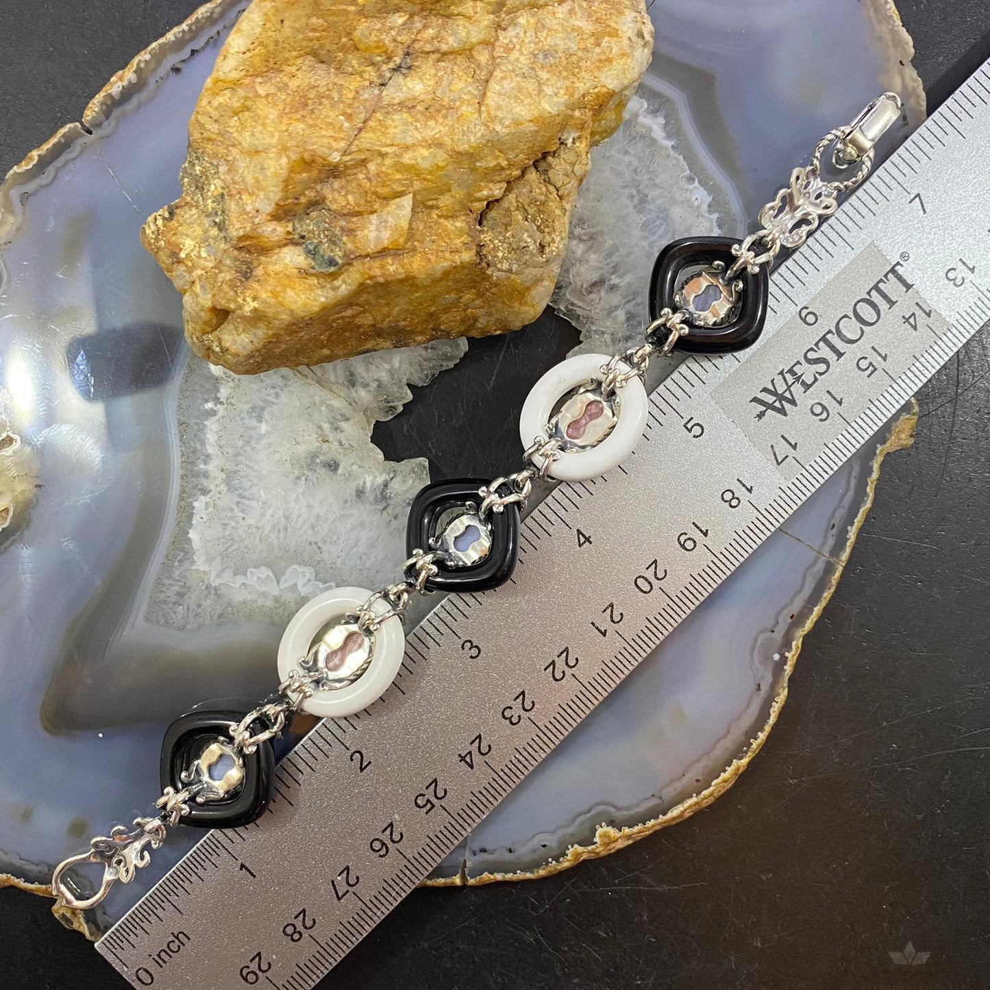 Carolyn Pollack Sterling Silver 3 Agates & 1 Rhodochrosite Link Bracelet For Women