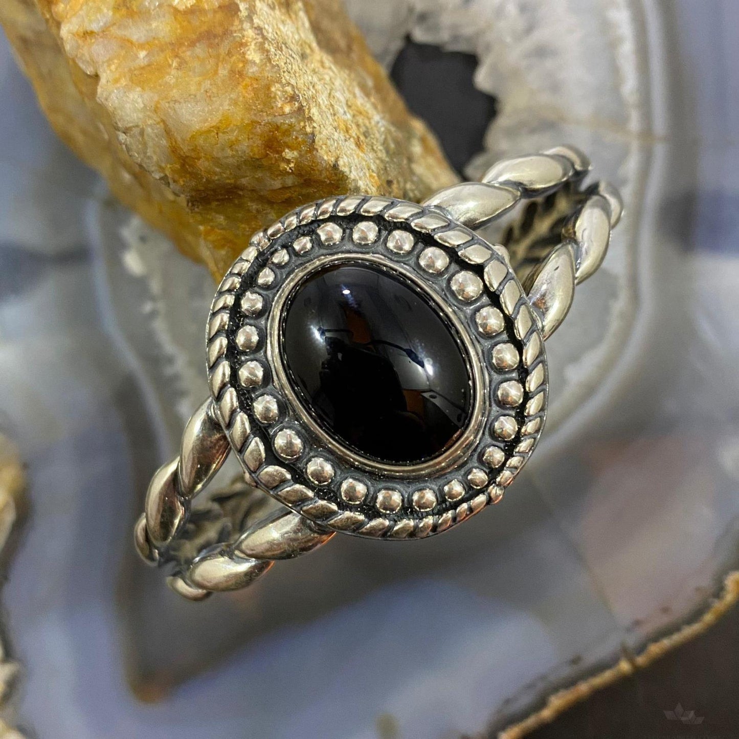 Carolyn Pollack Sterling Silver Large Oval Onyx Decorated Bracelet For Women