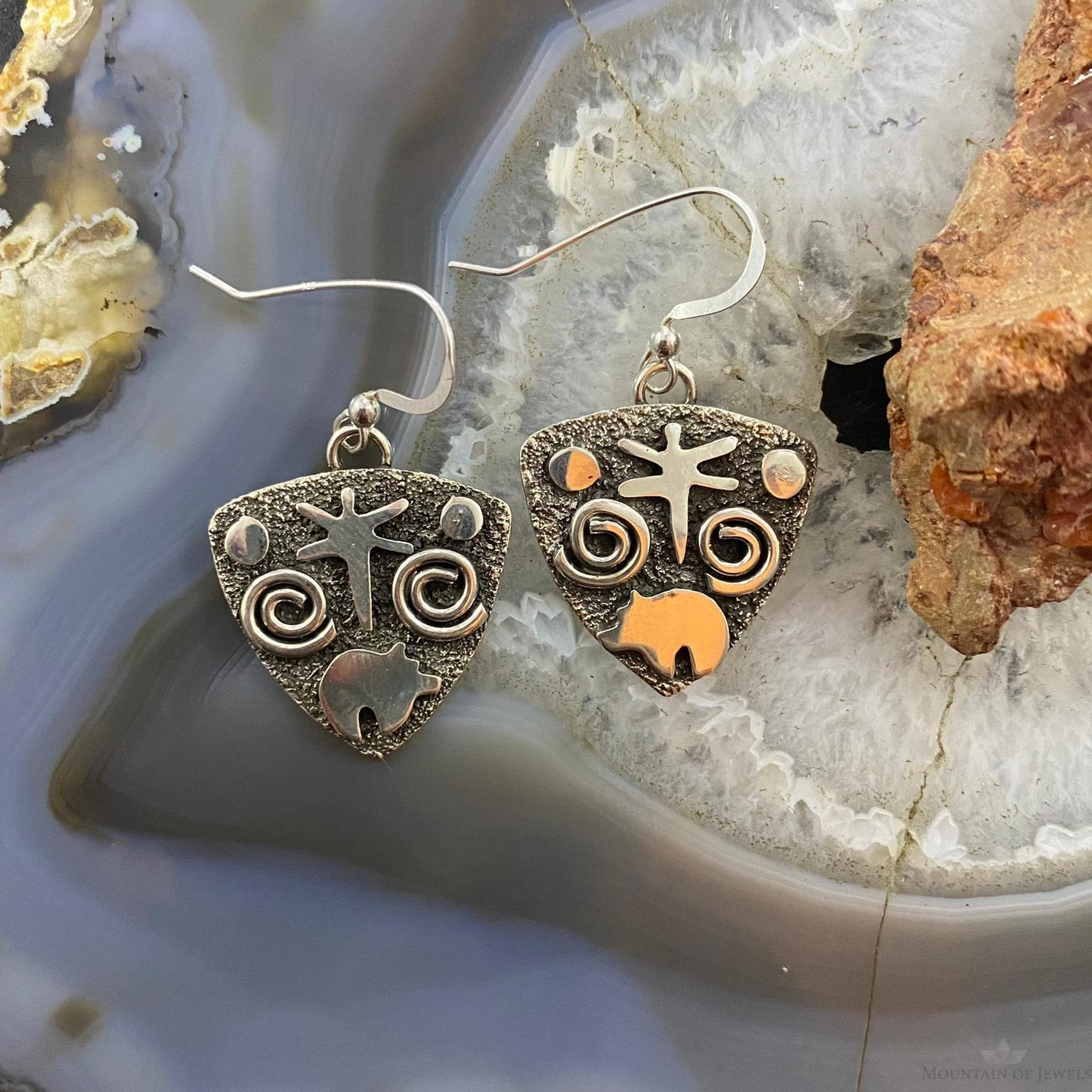 Alex Sanchez Native American Sterling Silver Guitar Picks Petroglyph Dangle Earrings For Women #5