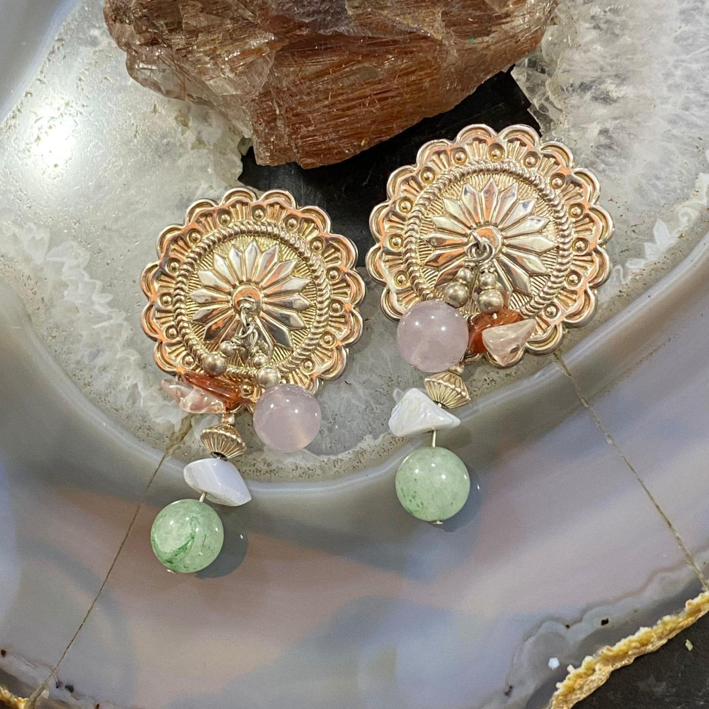 Carolyn Pollack Sterling Silver Concho w/Multi Gemstone Beads Stud Earrings For Women