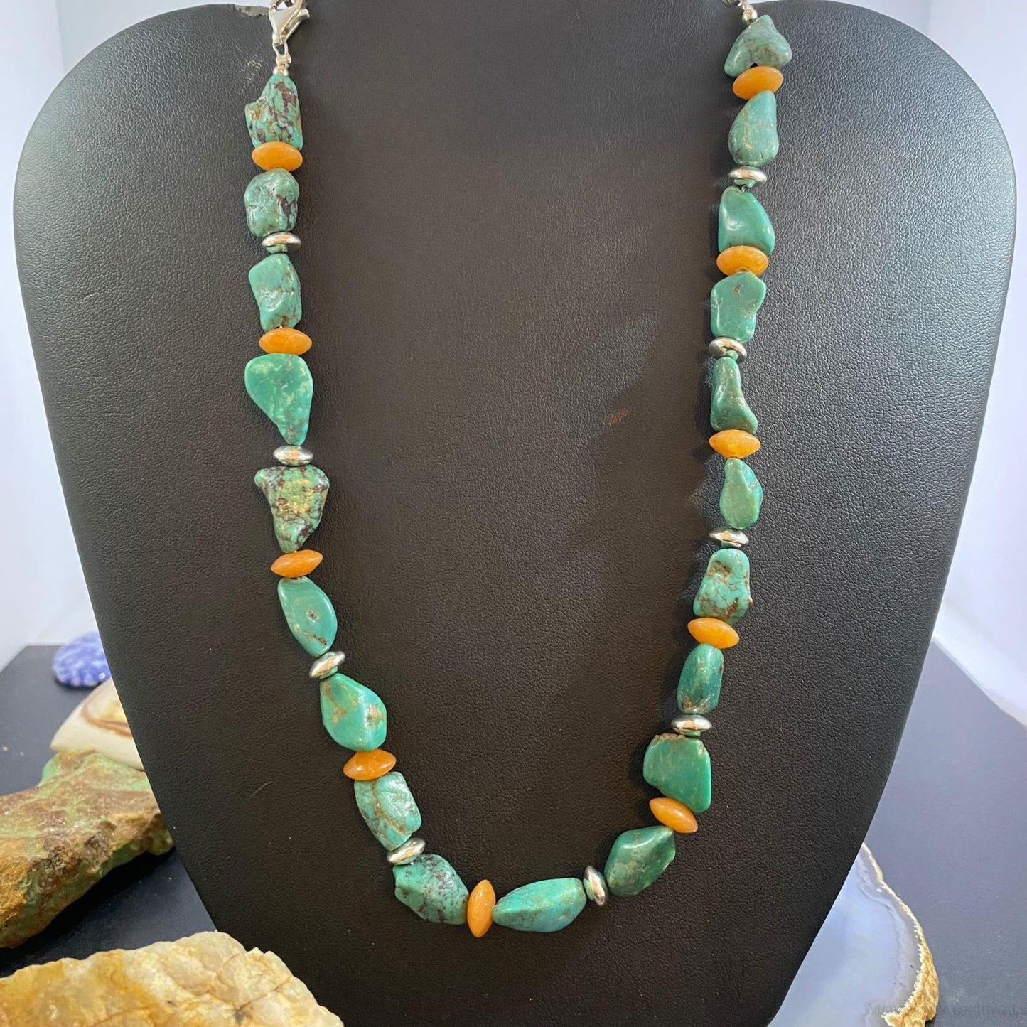 Carolyn Pollack Sterling Silver Chunky Turquoise & Carnelian Bead Necklace