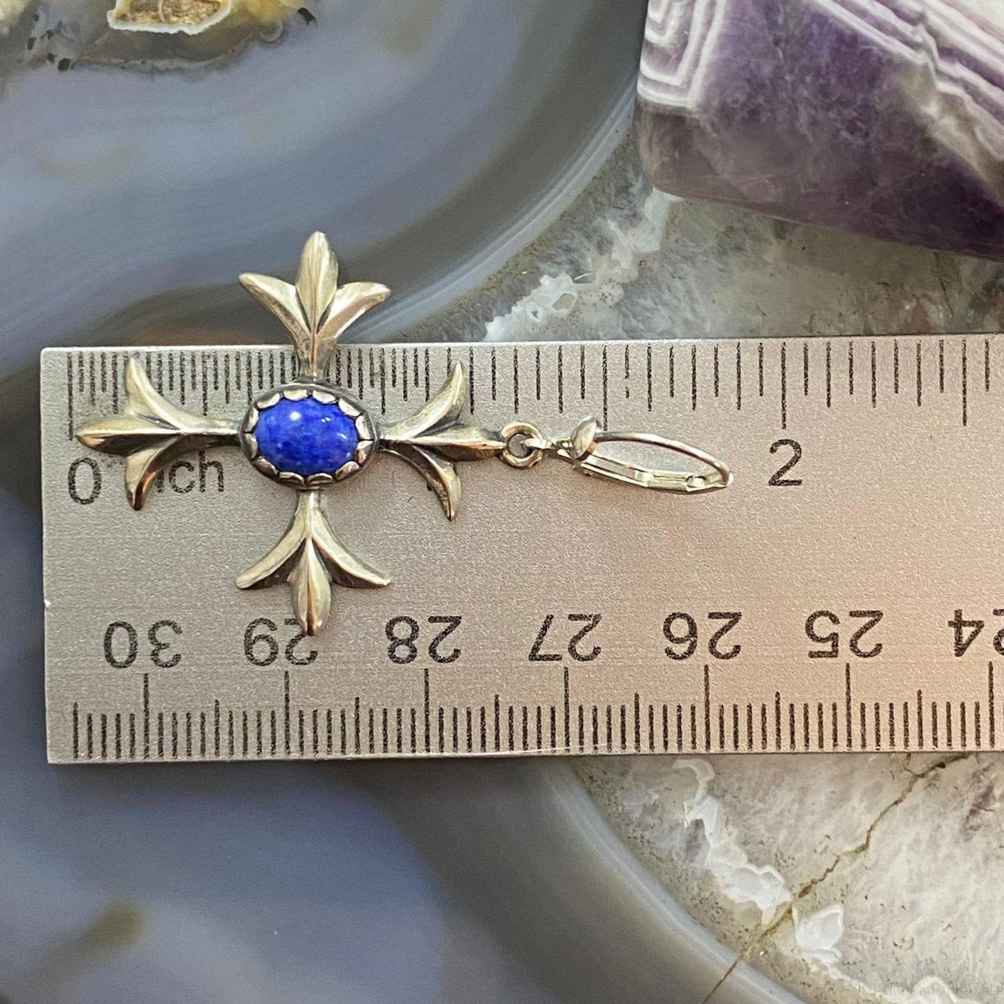 Carolyn Pollack Southwestern Style Sterling Silver Lapis Squash Blossom Dangle Earrings For Women