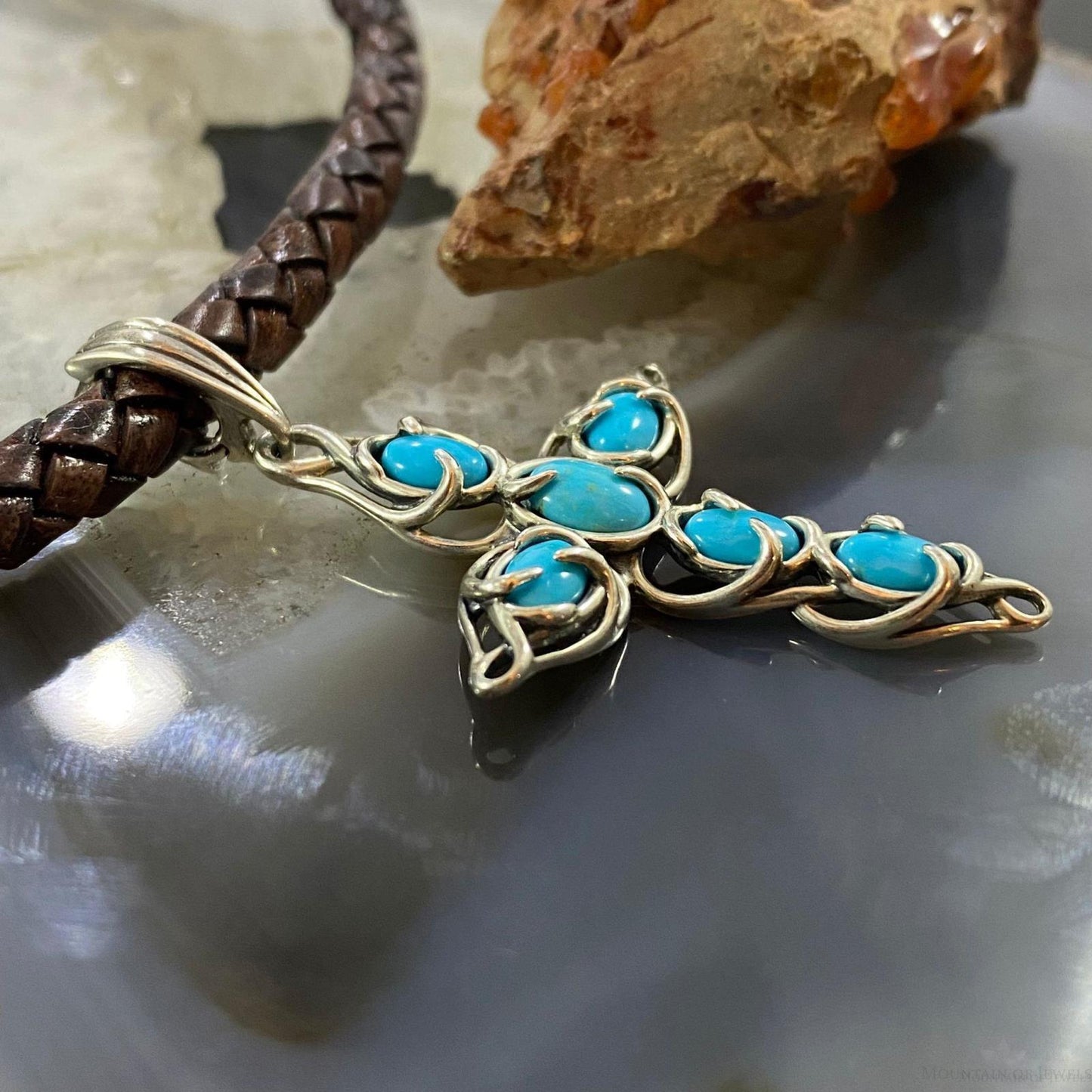 Carolyn Pollack Southwestern Style Sterling Silver Turquoise Decorated Cross Pendant For Women