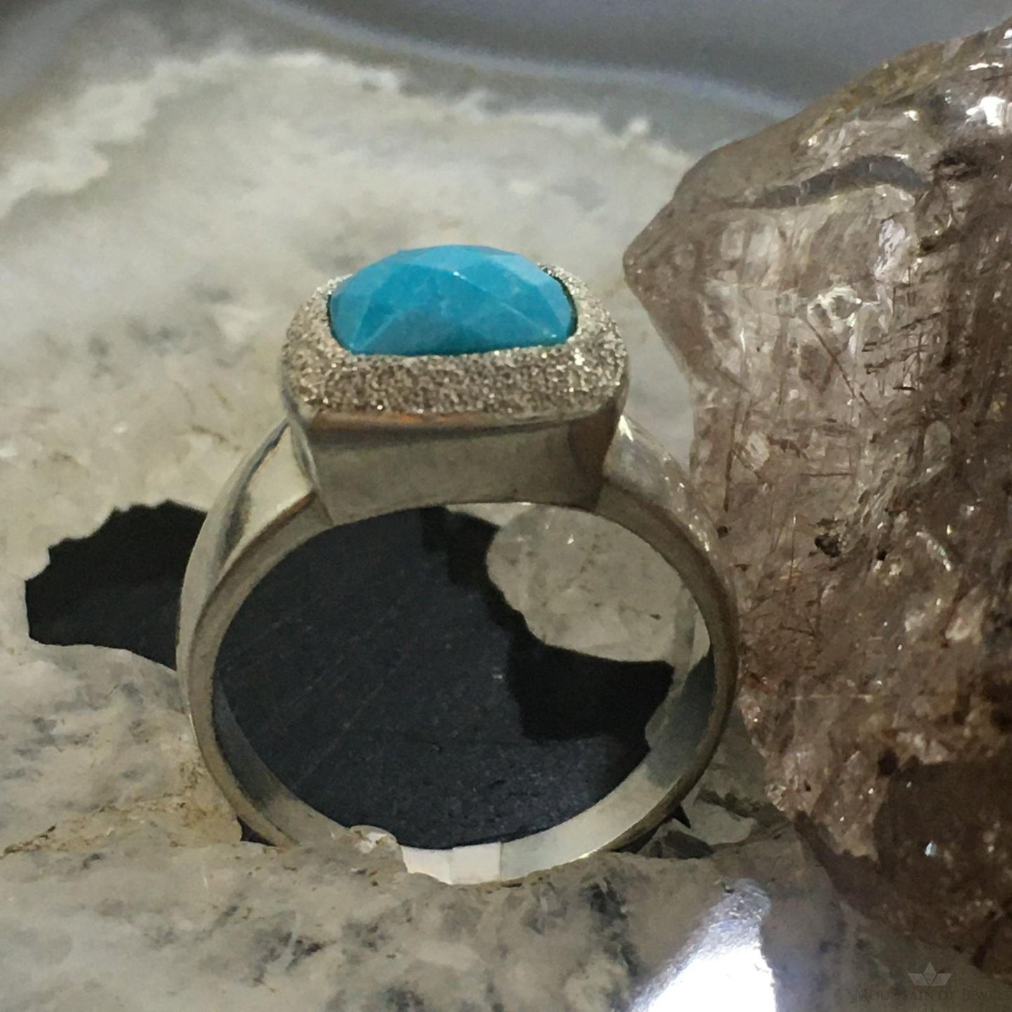 Carolyn Pollack Sterling Square Faceted Turquoise Decorated Ring For Women