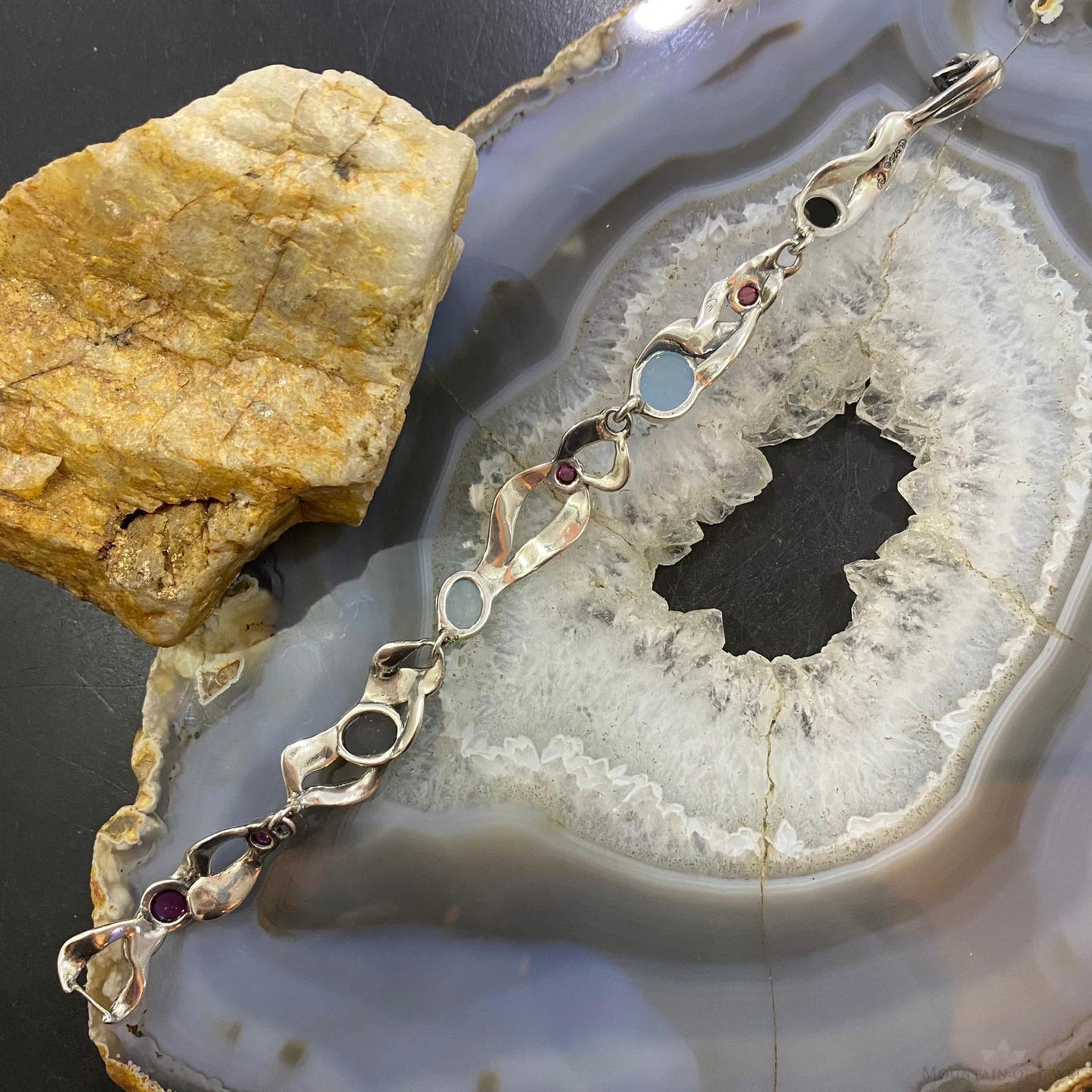Carolyn Pollack Vintage Sterling Silver Multi Gemstone Link Bracelet For Women