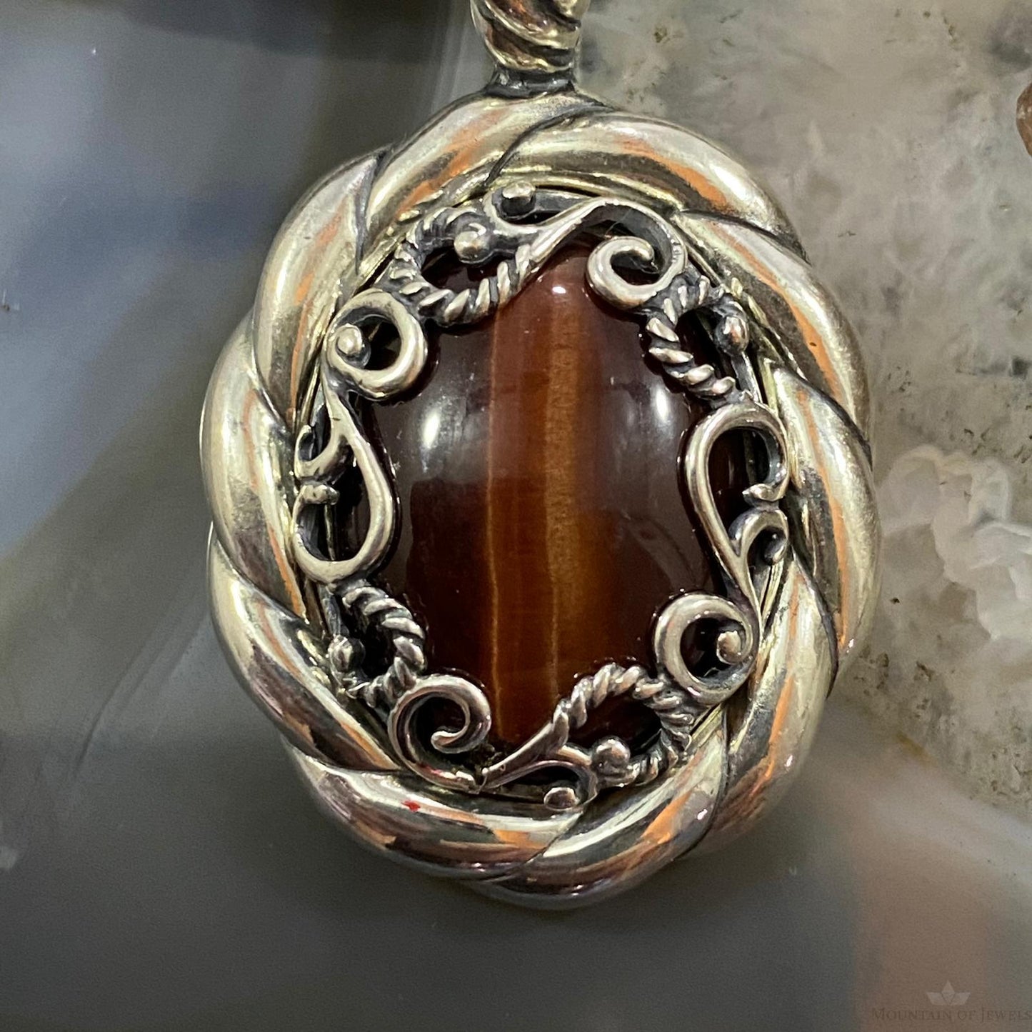 Carolyn Pollack Sterling Silver Tiger's Eye Decorated Enhancer Pendant For Women