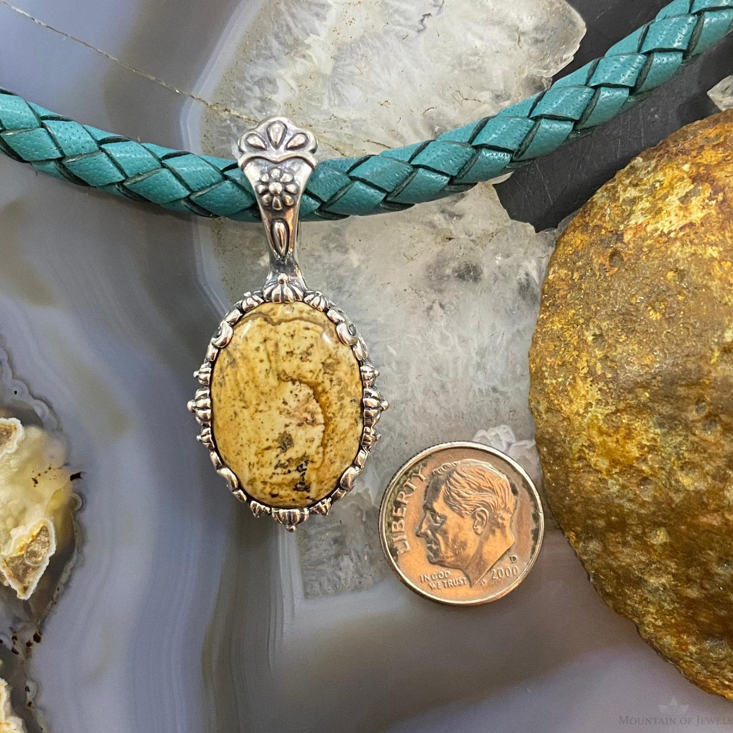 Carolyn Pollack Southwestern Style Sterling Silver Oval Picture Jasper Enhancer Pendant For Women