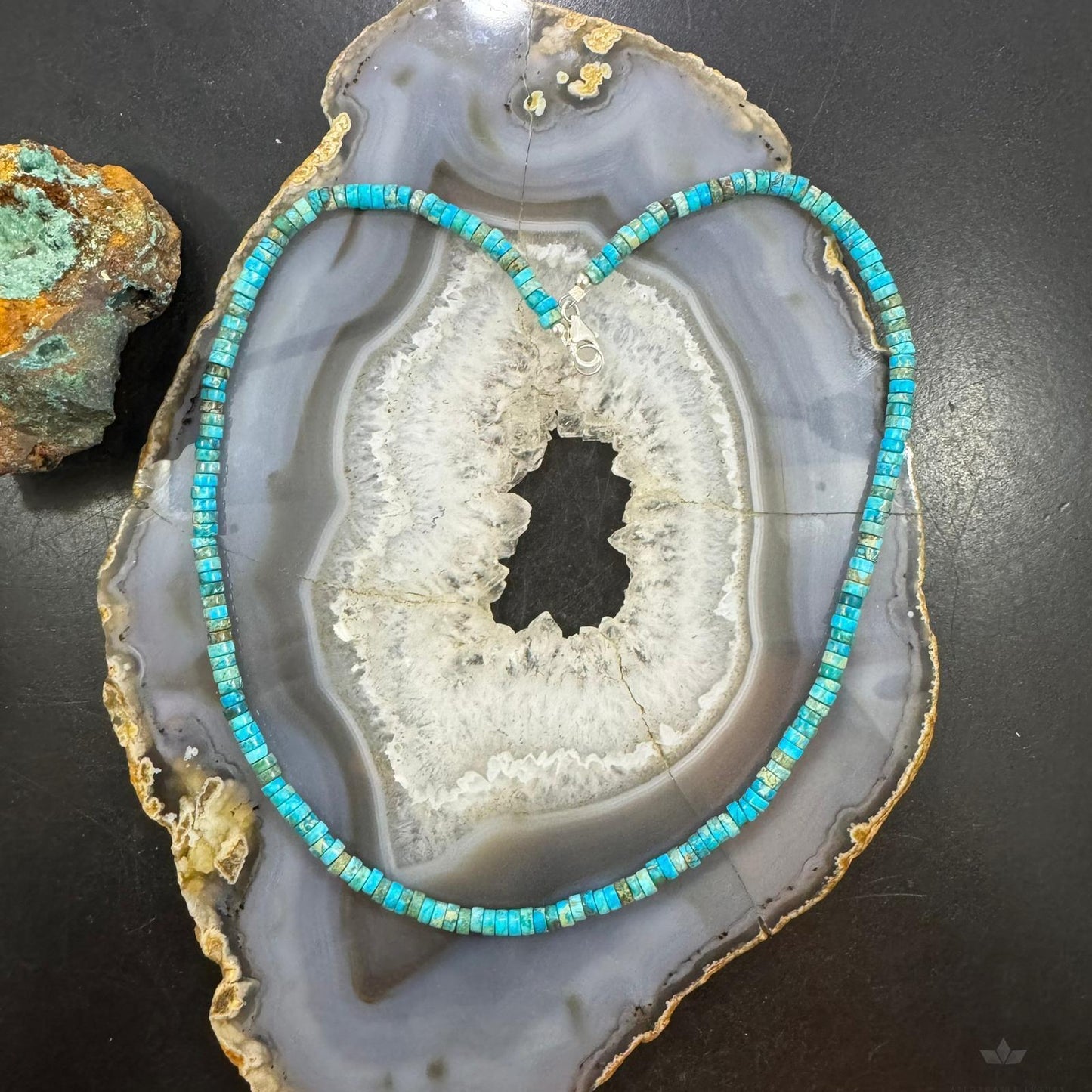 Native American Multi-color 5 mm Blue Turquoise Disc Bead 18" Necklace For Women
