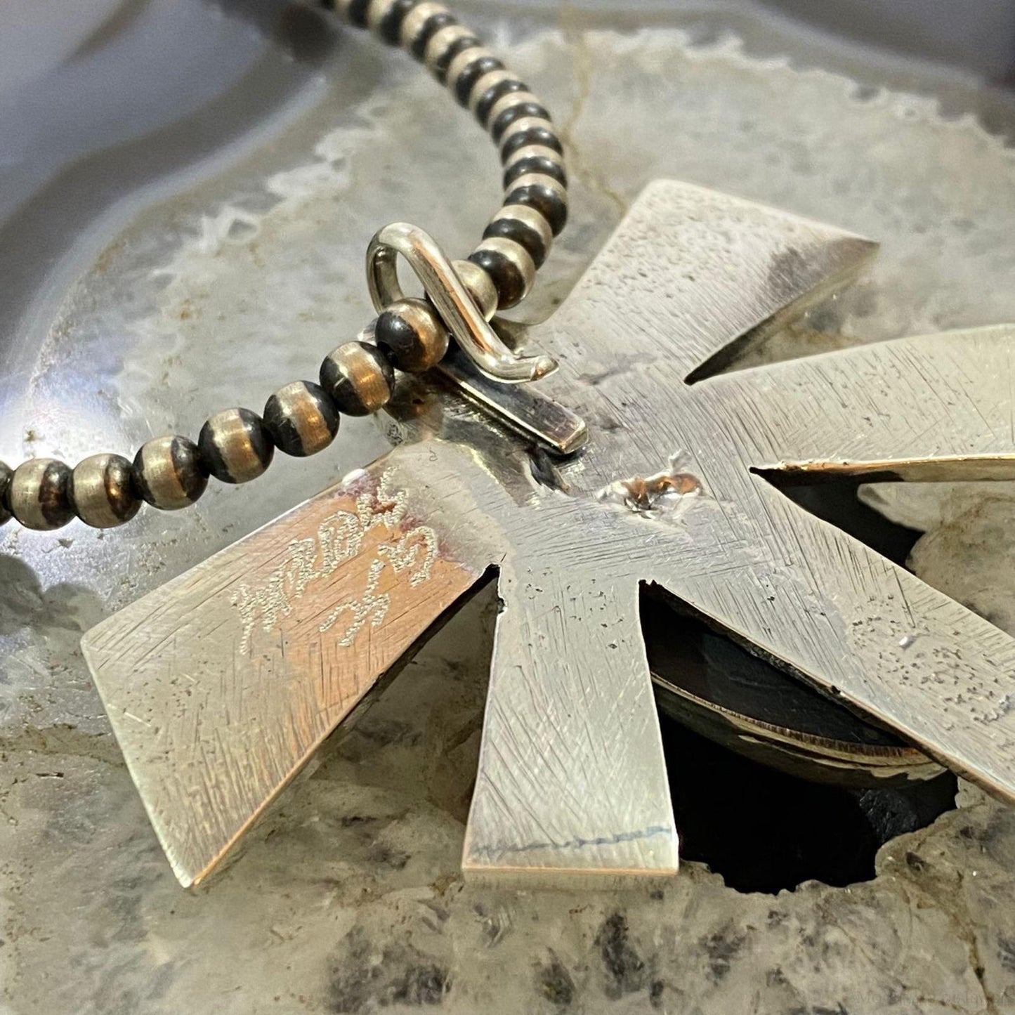 Gary Custer Navajo Sterling Silver Tufa Cast Dragonfly Royston Turquoise Unisex Pendant