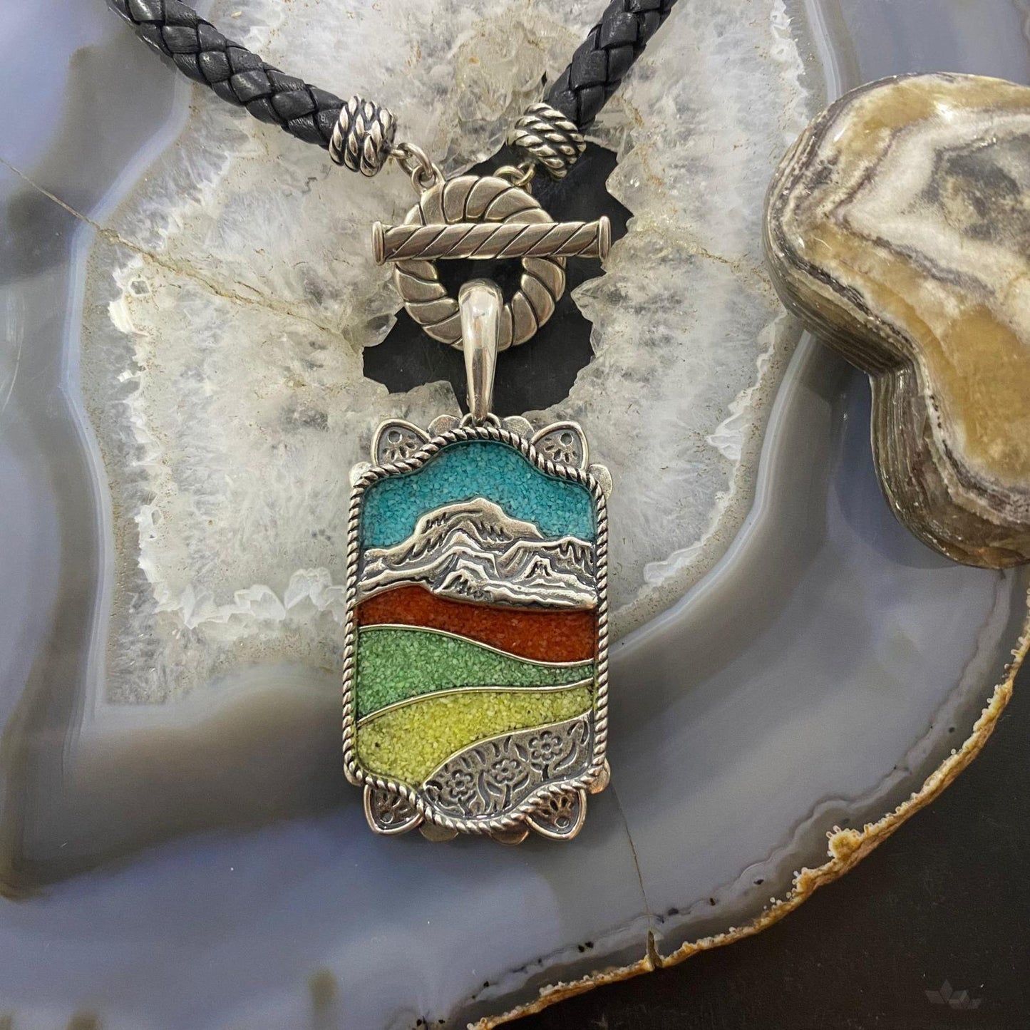 Carolyn Pollack Southwestern Style Sterling Silver Multi Gemstone Landscape Pendant For Women