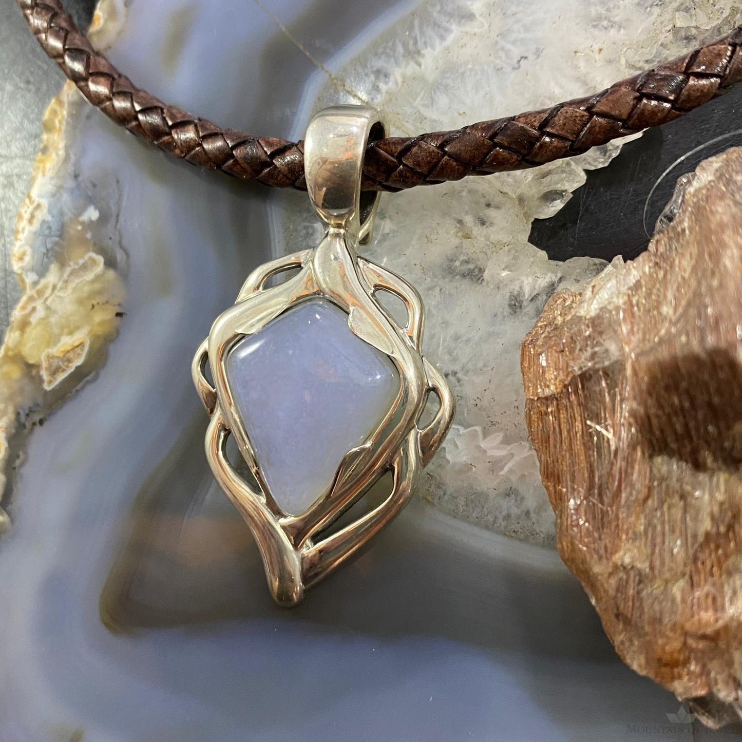 Carolyn Pollack Southwestern Style Sterling Silver Blue Lace Agate Decorated Pendant For Women