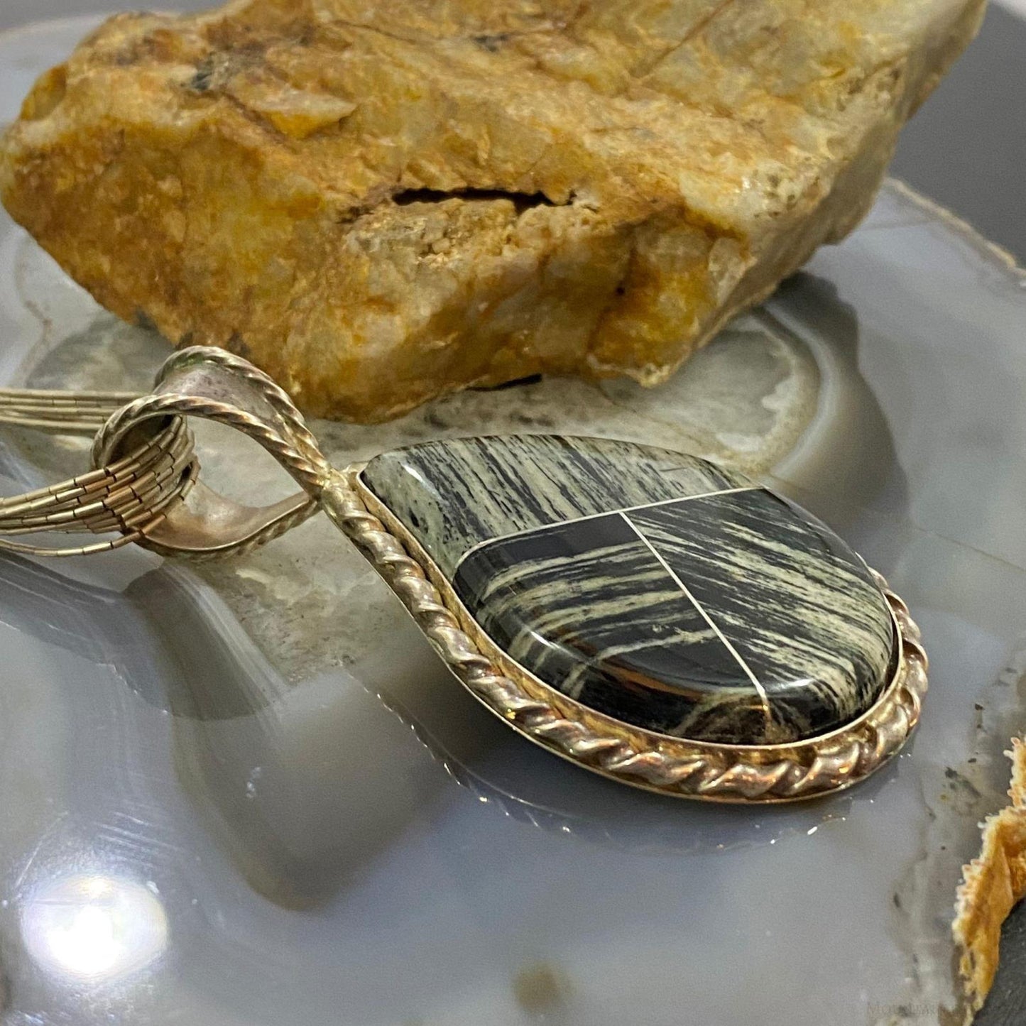 Sterling Silver Teardrop Zebra Stone w/17" Liquid Silver Necklace For Women, Desert Rose Trading