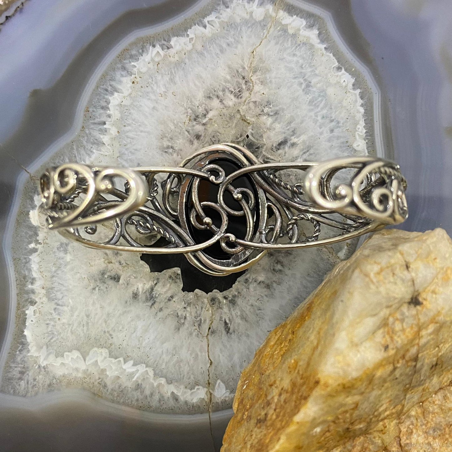 Carolyn Pollack Sterling Silver Large Oval Onyx Decorated Bracelet For Women
