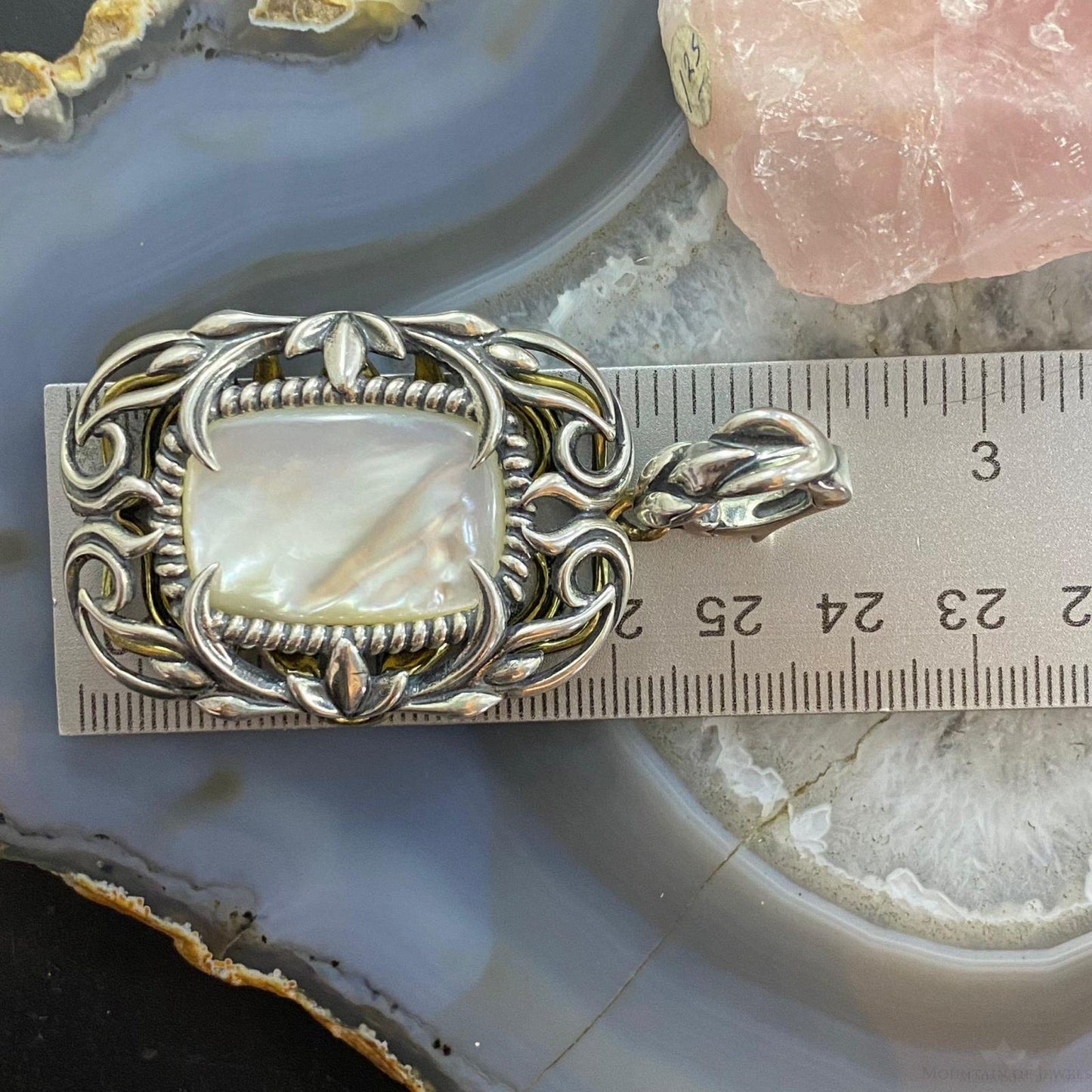 Carolyn Pollack Southwestern Style Sterling Silver & Brass Mother of Pearl Locket For Women