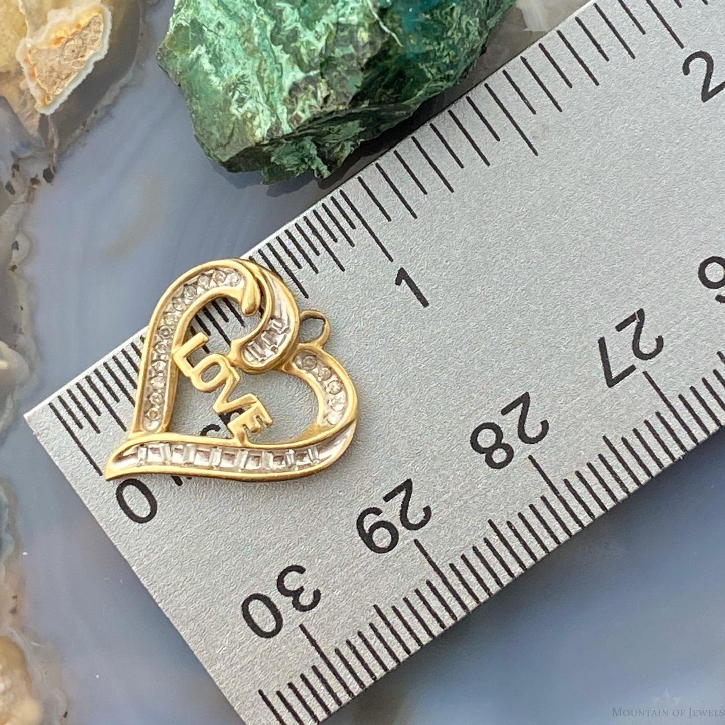 10K Yellow Gold Diamonds LOVE Heart Shape Pendant Necklace For Women