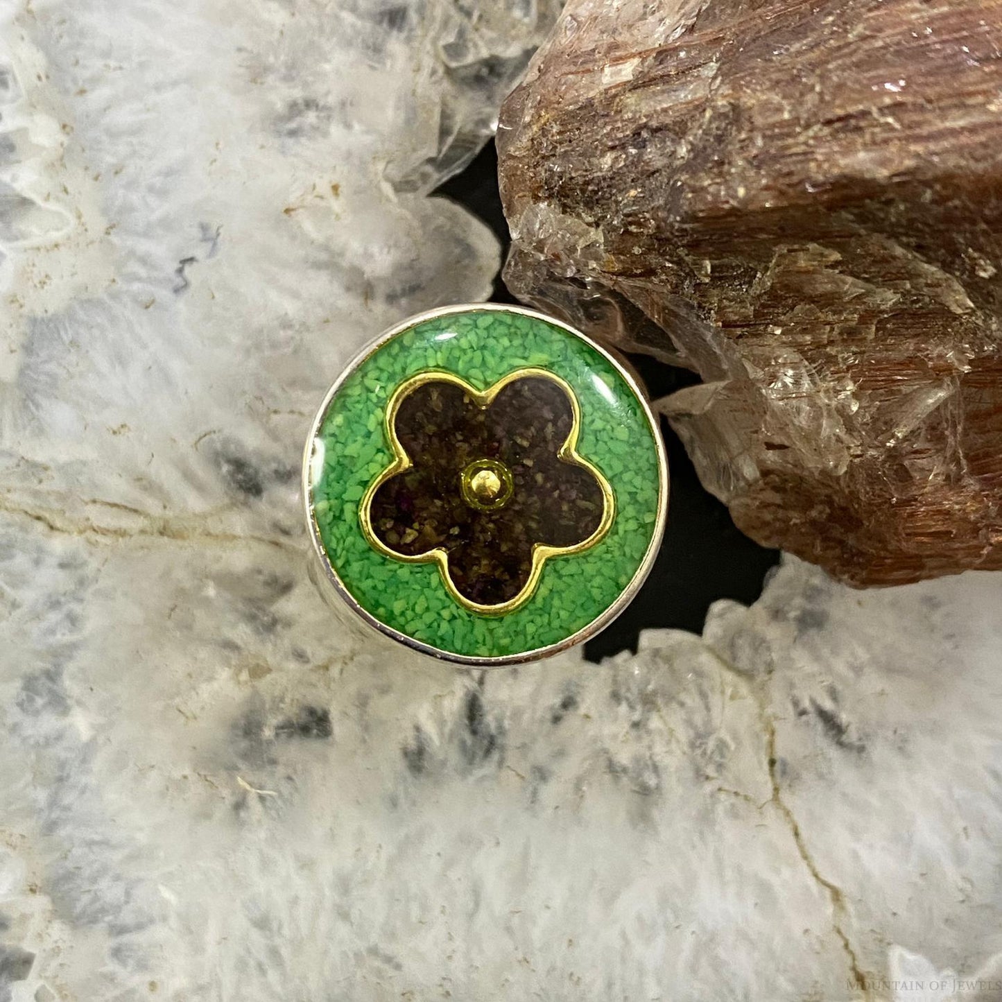 Carolyn Pollack Southwestern Style Sterling Silver Multistone Flower Chip Inlay Ring Size 7 For Women