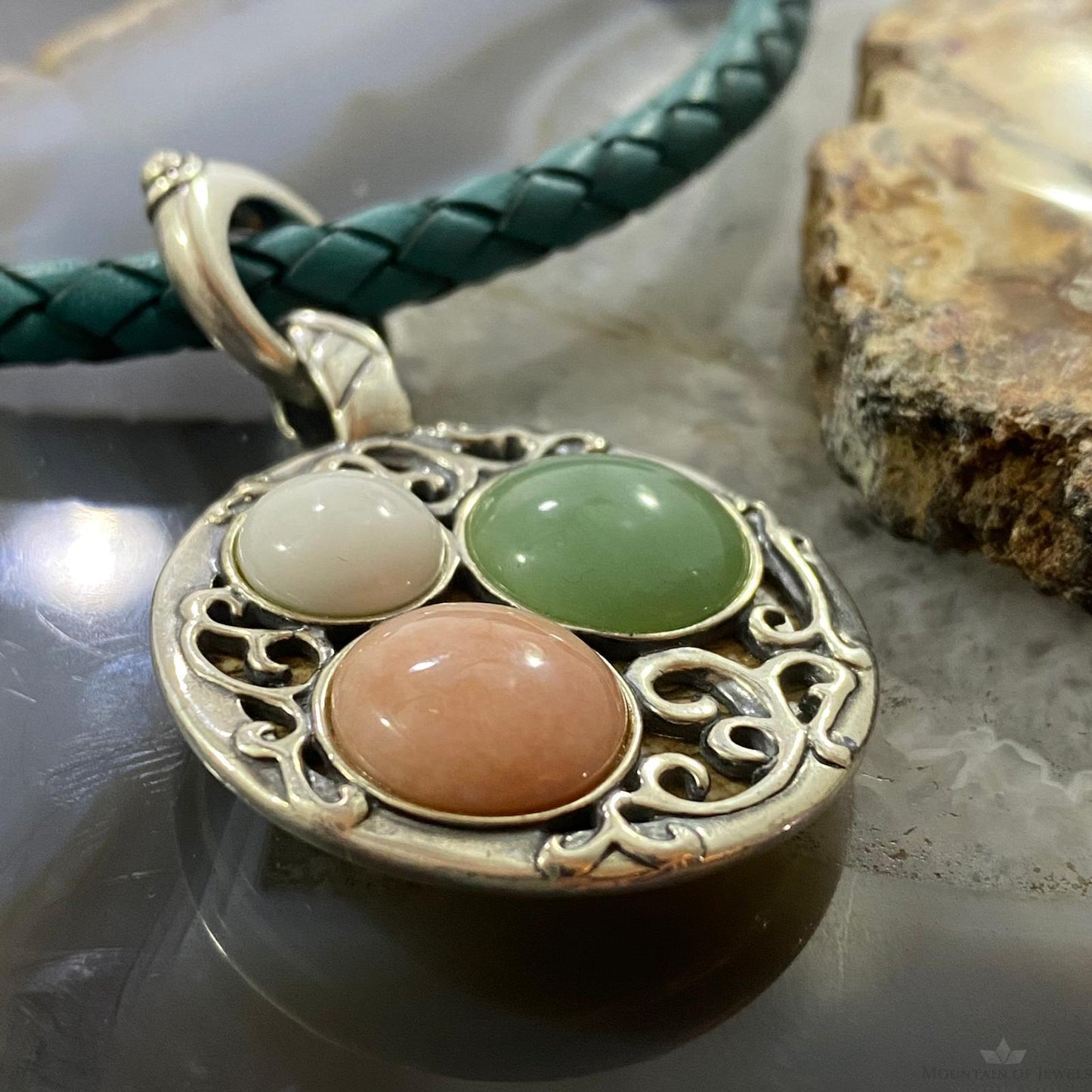 Carolyn Pollack Southwestern Style Sterling Silver Double Sided Round Agate Pendant For Women