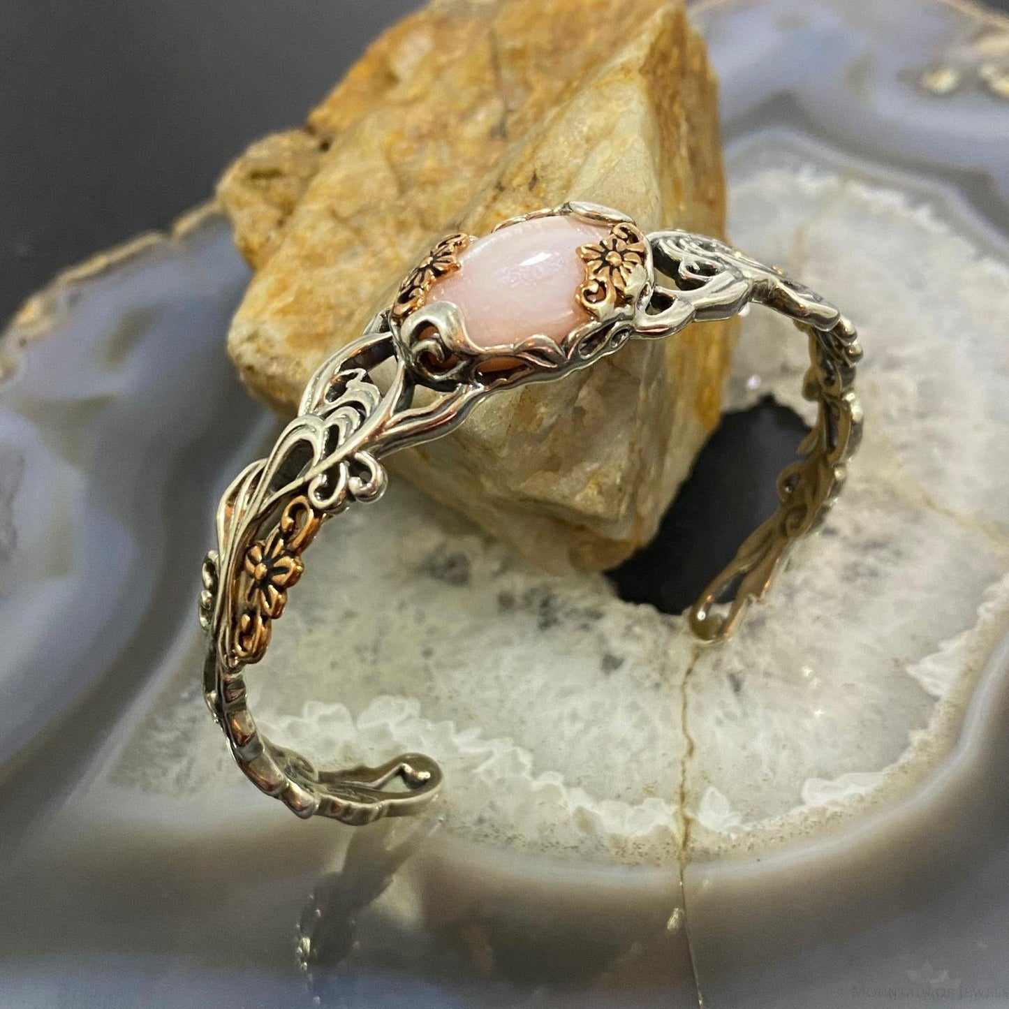 Carolyn Pollack Sterling Silver & Brass Oval Pink Mother of Pearl Decorated Bracelet For Women