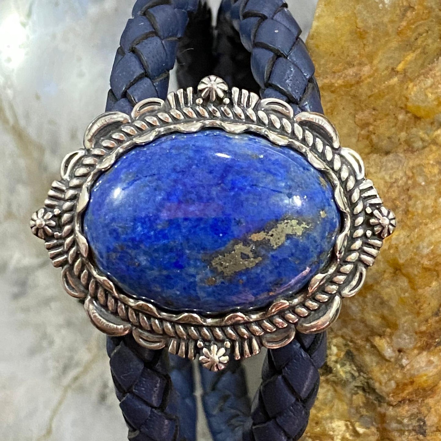 Carolyn Pollack Sterling Silver Denim Lapis Navy Braided Leather Bracelet For Women