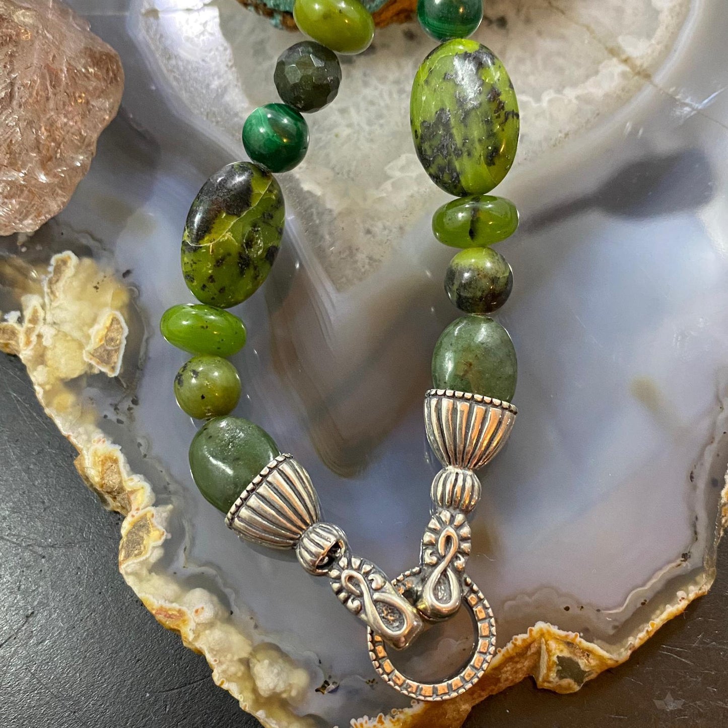 Carolyn Pollack Sterling Silver Serpentine & Malachite Necklace For Women