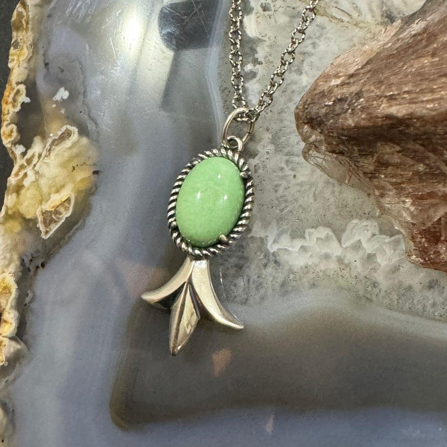 Carolyn Pollack Sterling Silver Oval Green Turquoise Squash Pendant & Necklace For Women