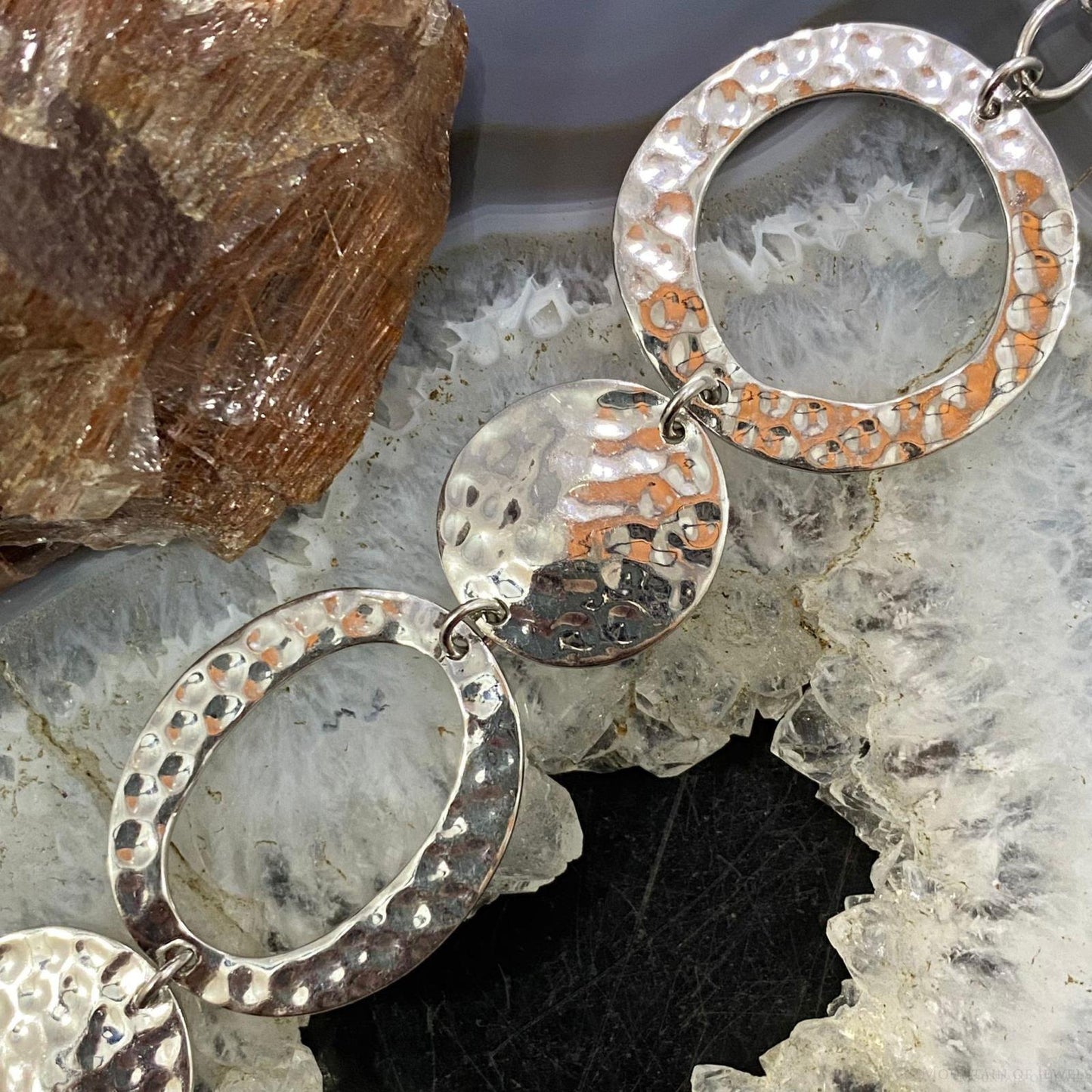 Sterling Silver Lobster Clasp Fashion 6-8" Hammered Link Bracelet For Women
