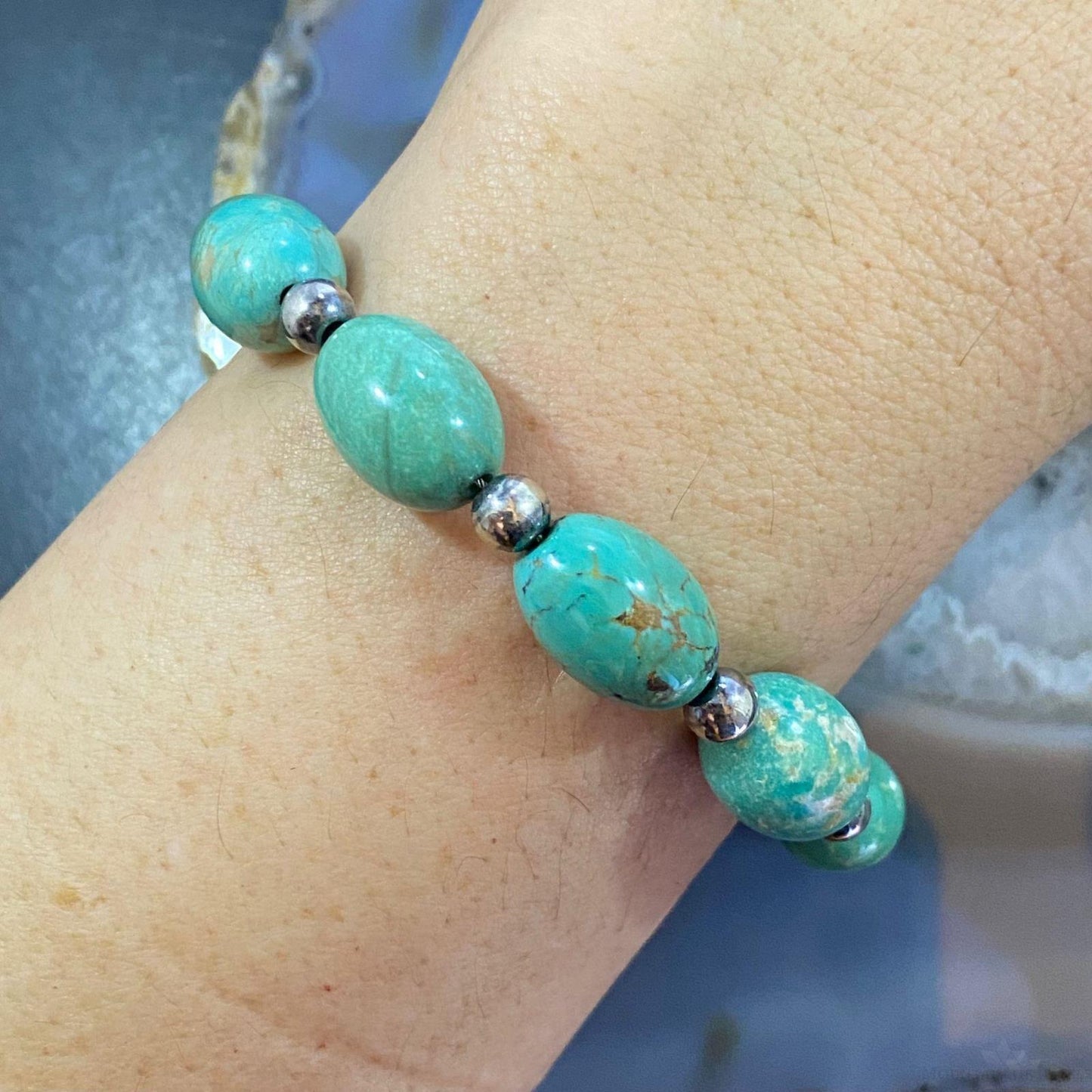 Carolyn Pollack Sterling Silver Egg Shape Green Turquoise Link Bracelet For Women