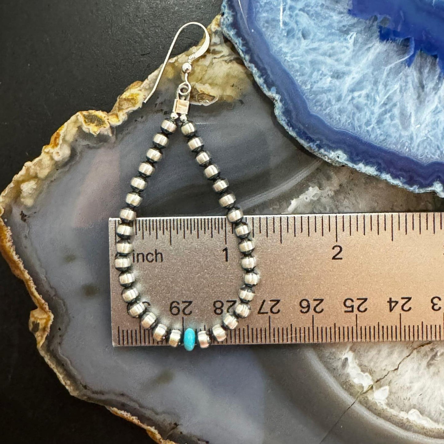 Navajo Pearl Beads 3mm & Turquoise Bead 5 mm Sterling Silver Dangle Earrings For Women