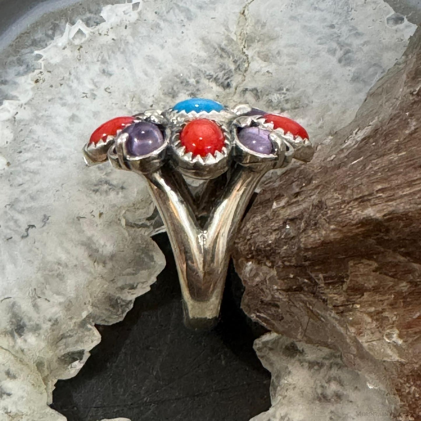 Carolyn Pollack Sterling Silver Multi Gemstone Flower Ring Size 8.75 For Women