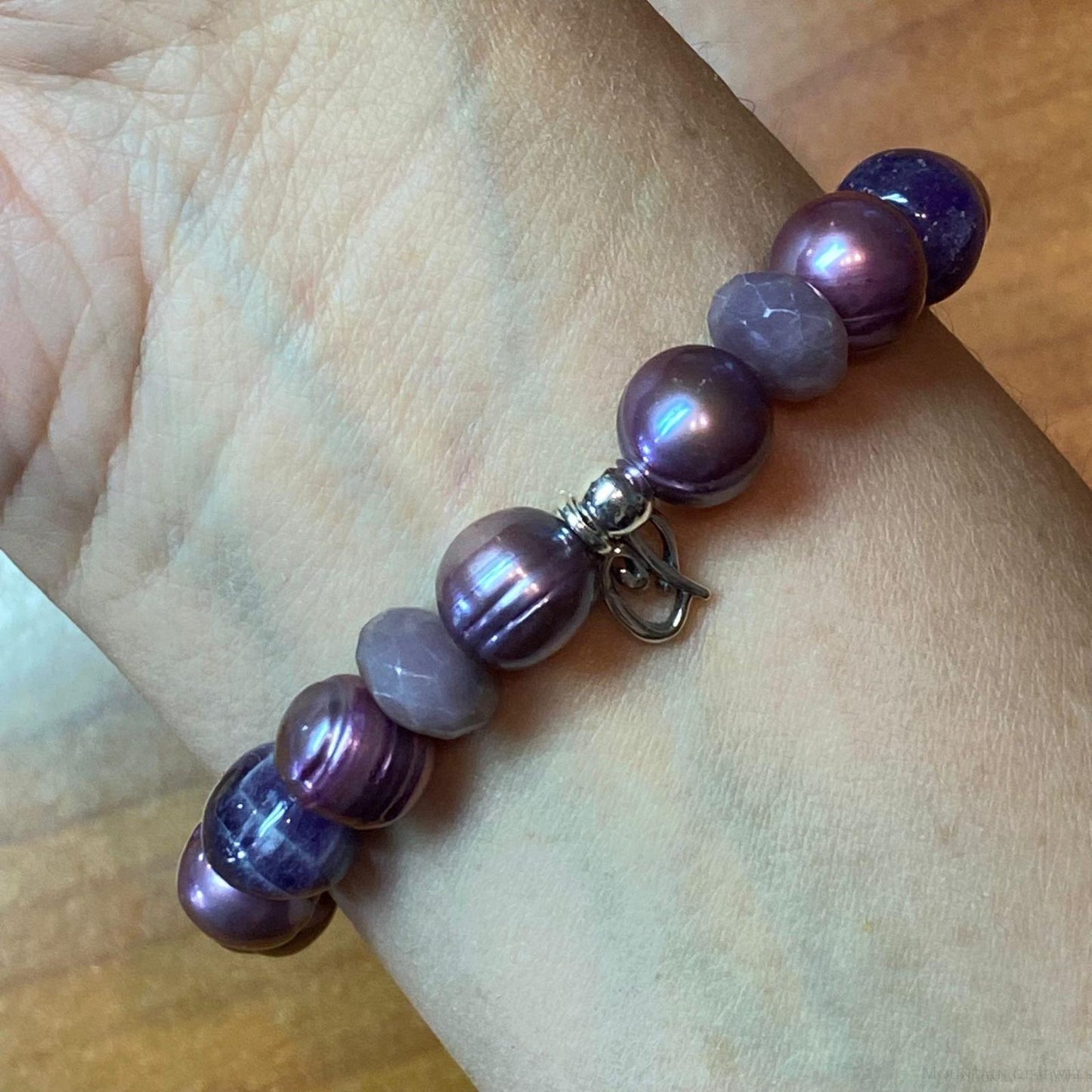 Carolyn Pollack Sterling Silver Freshwater Pearl & Amethyst, Jade Stretch Bracelet For Women