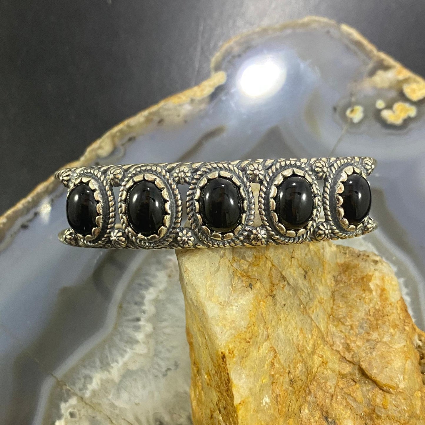 Carolyn Pollack Southwestern Style Sterling Silver Black Onyx Row Bracelet For Women