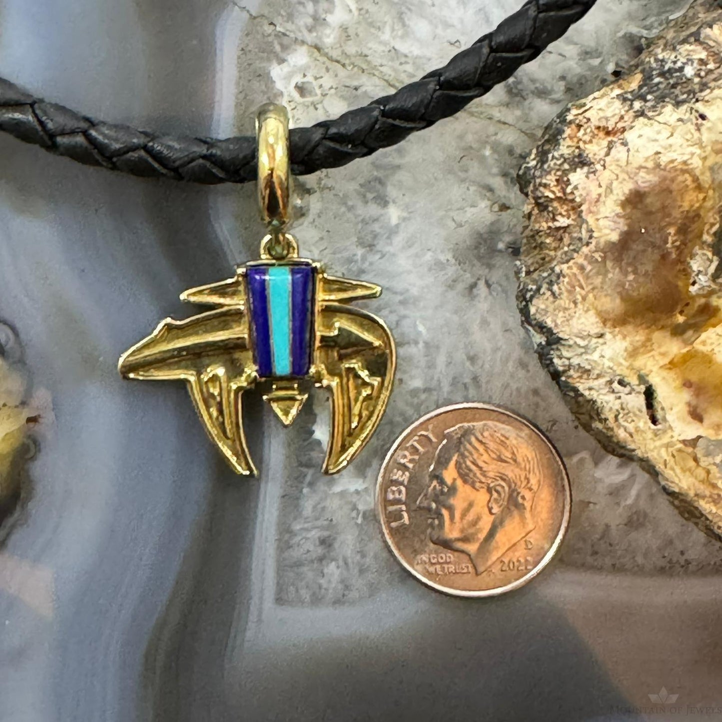 Carolyn Pollack Brass Multi Gemstone Inlay Fetish Bear Unisex Enhancer Pendant