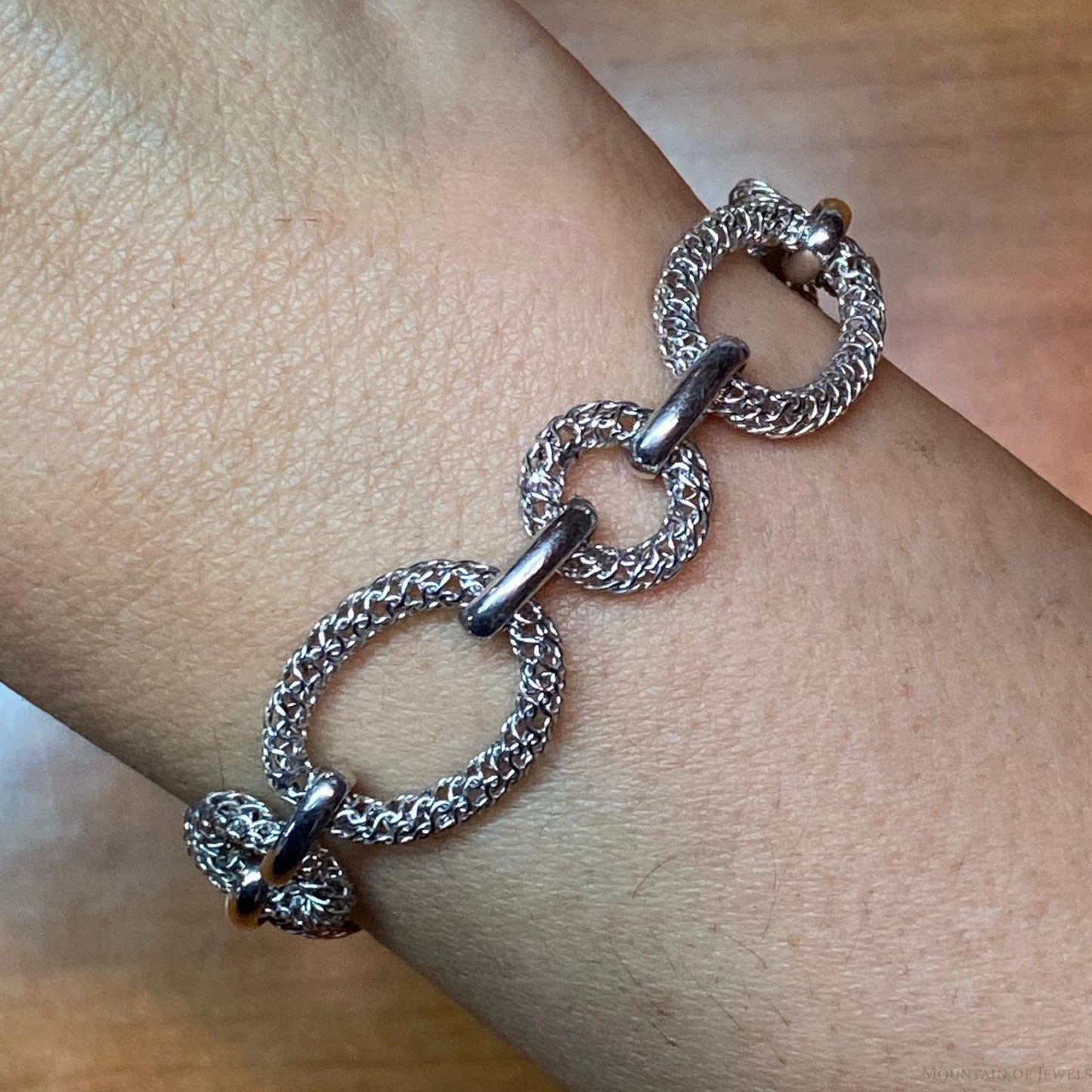 Sterling Silver Spring Clasp Italian Fashion Mesh 7" Link Bracelet For Women